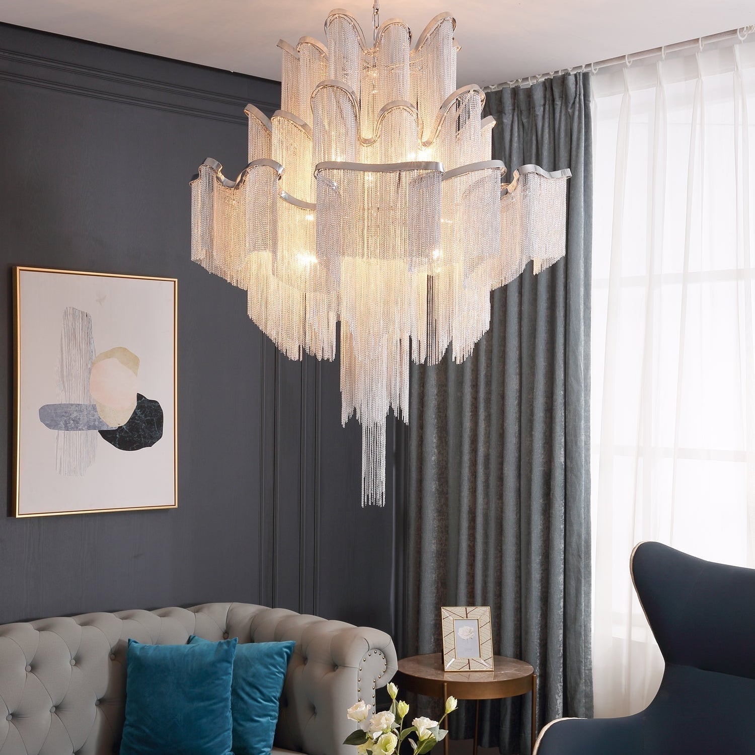 Lustra Pendant Lamp Stream Chain Nickel - Neutral Decor