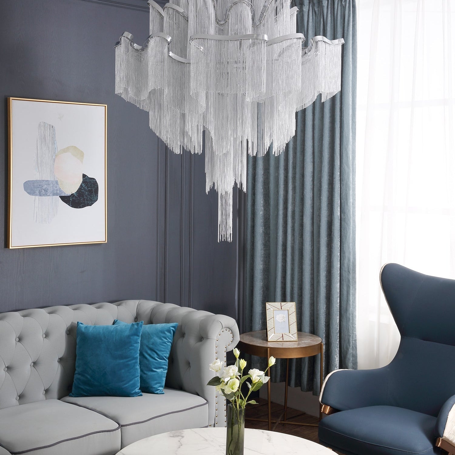 Lustra Pendant Lamp Stream Chain Nickel - Neutral Decor