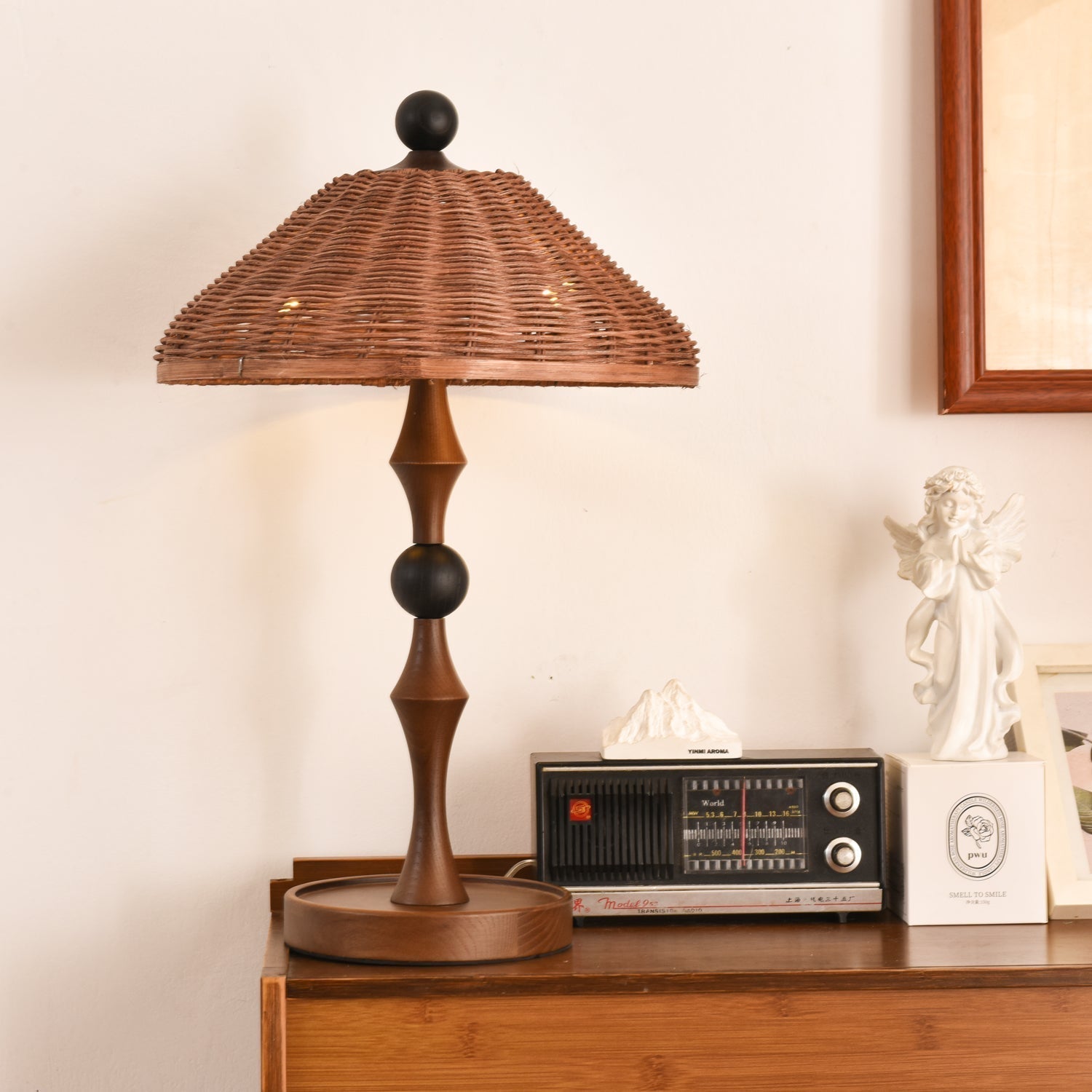 Miran Wood Rattan Vintage Table Lamp