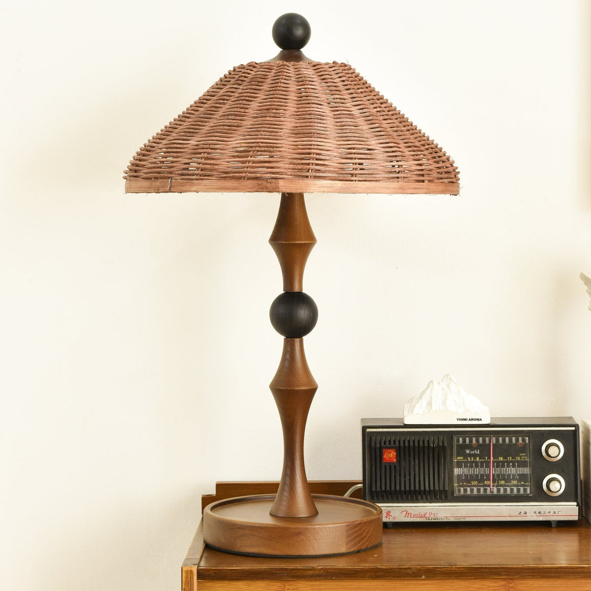 Miran Wood Rattan Vintage Table Lamp