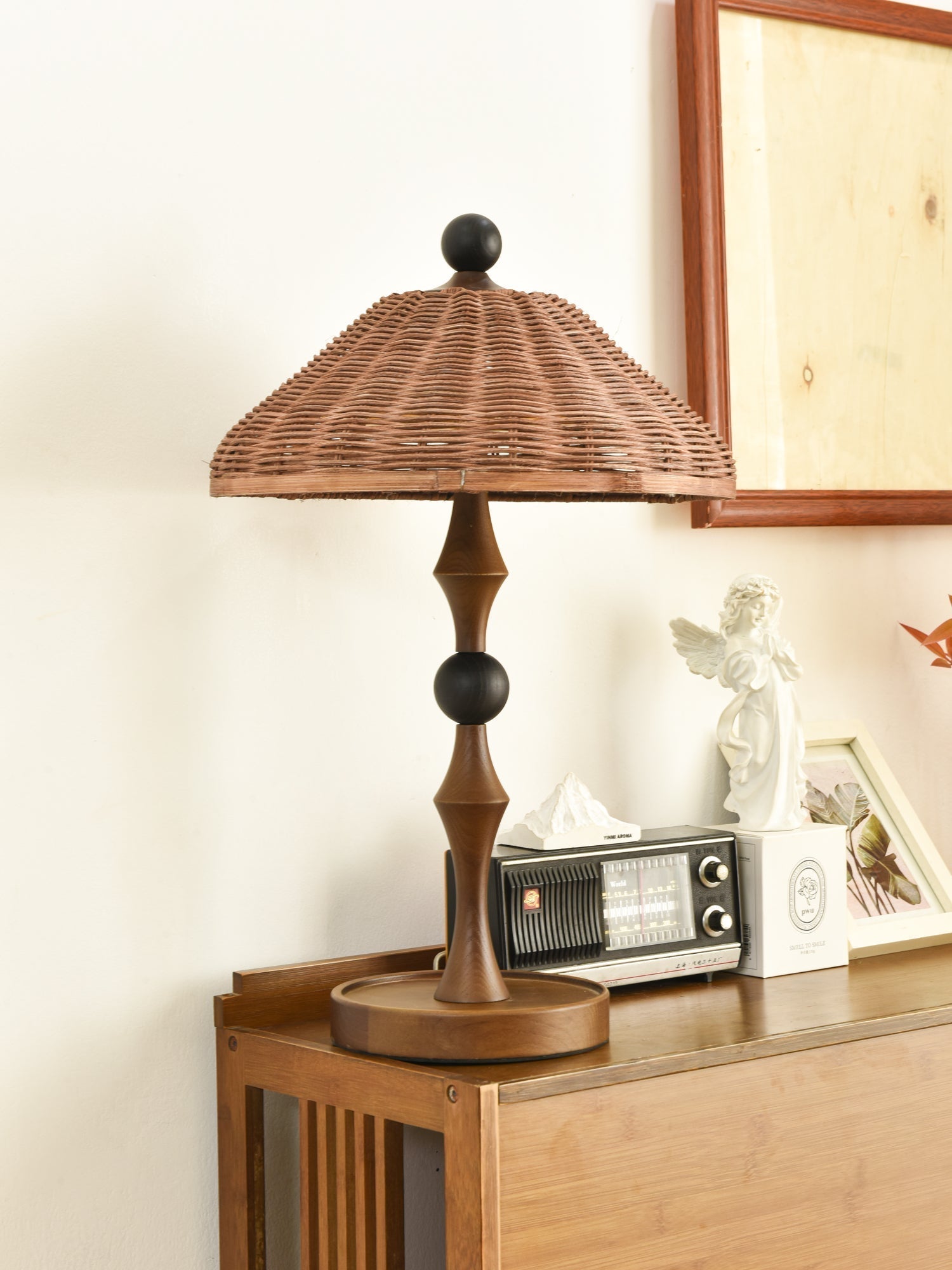 Miran Wood Rattan Vintage Table Lamp