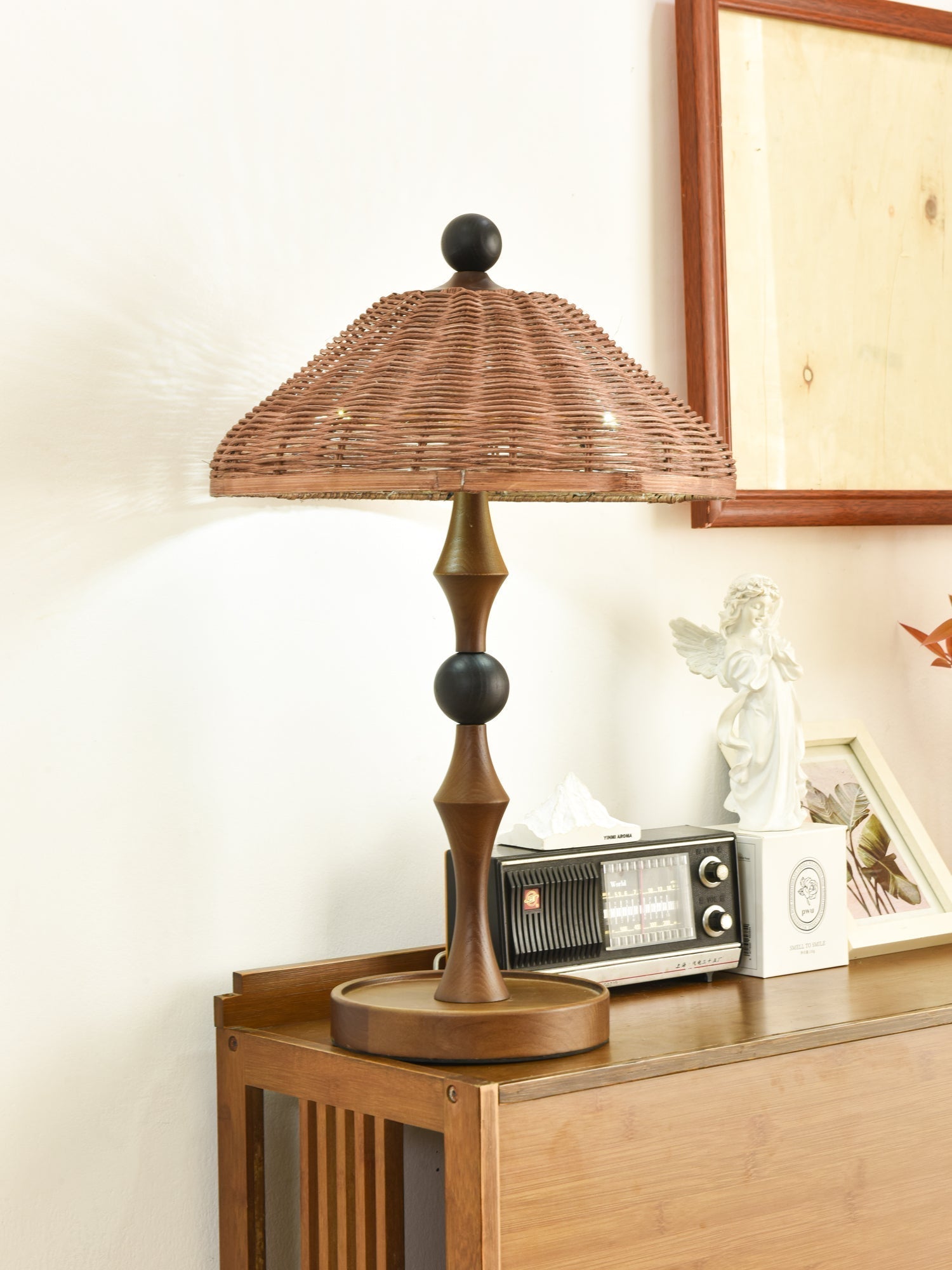 Miran Wood Rattan Vintage Table Lamp