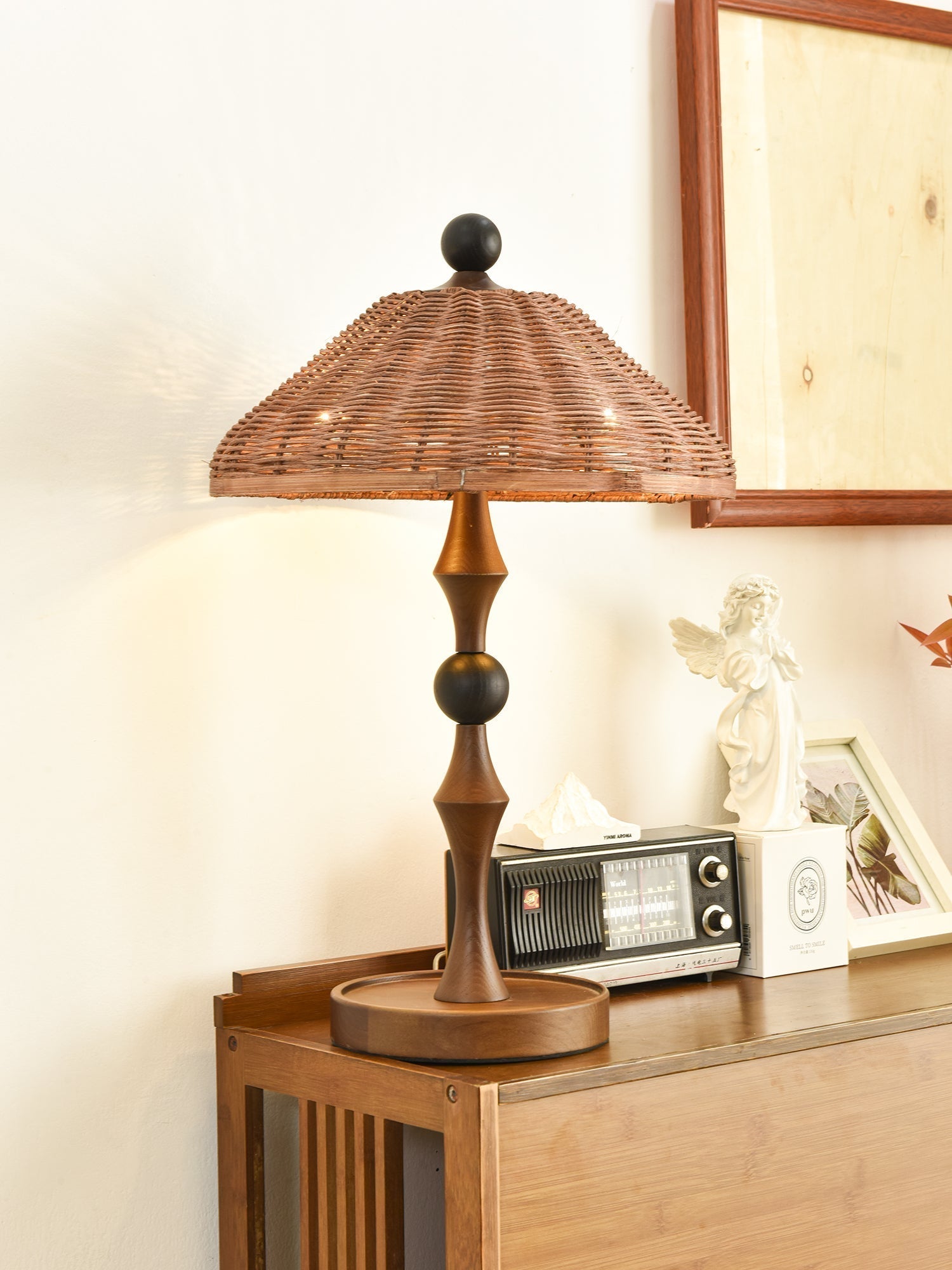 Miran Wood Rattan Vintage Table Lamp
