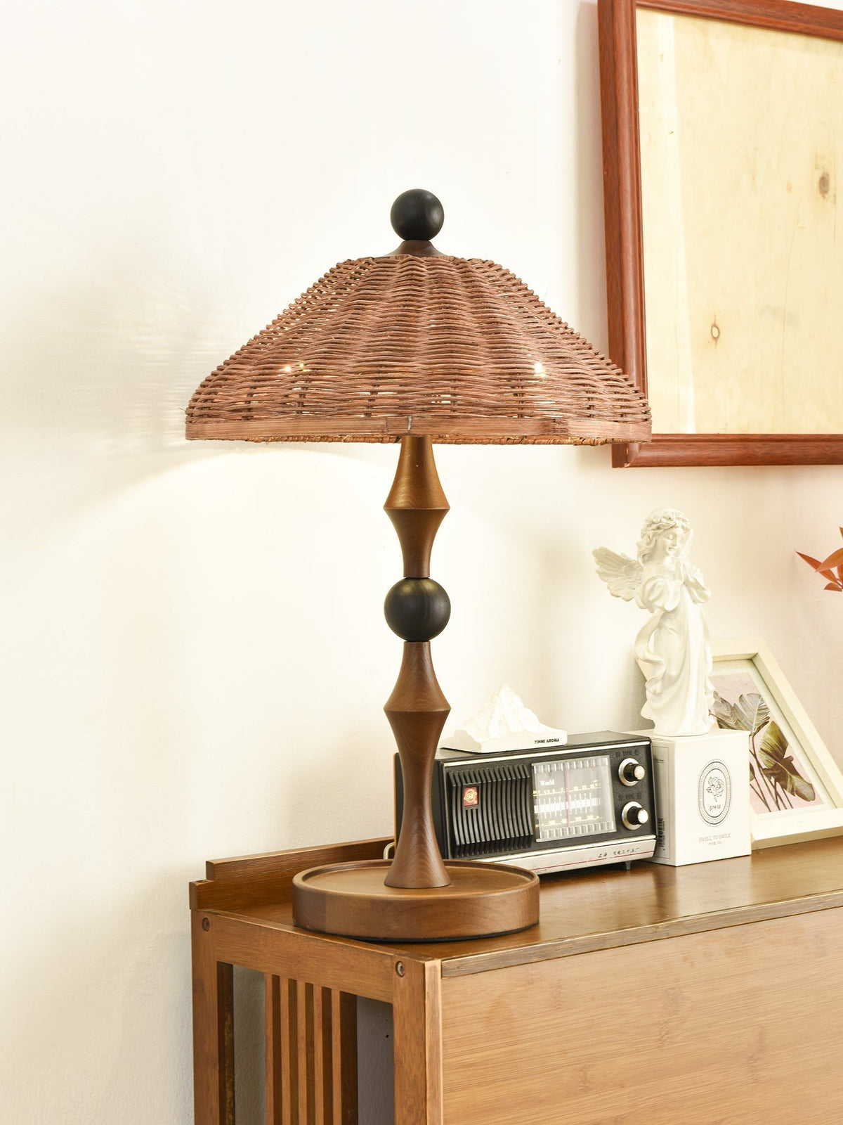 Miran Wood Rattan Vintage Table Lamp