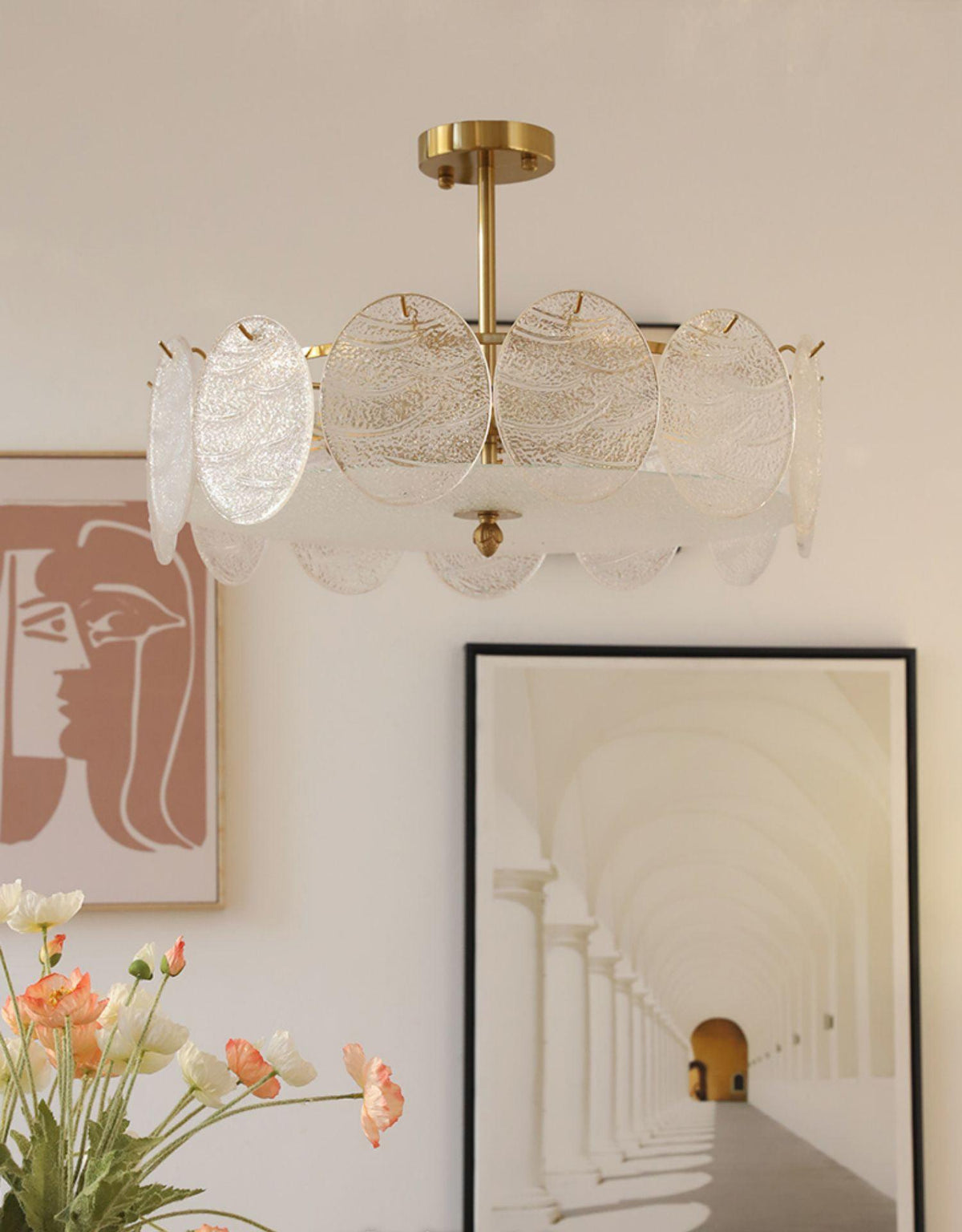 Velalaine Ceiling Lamp with Gold Finish and Ribbed Glass