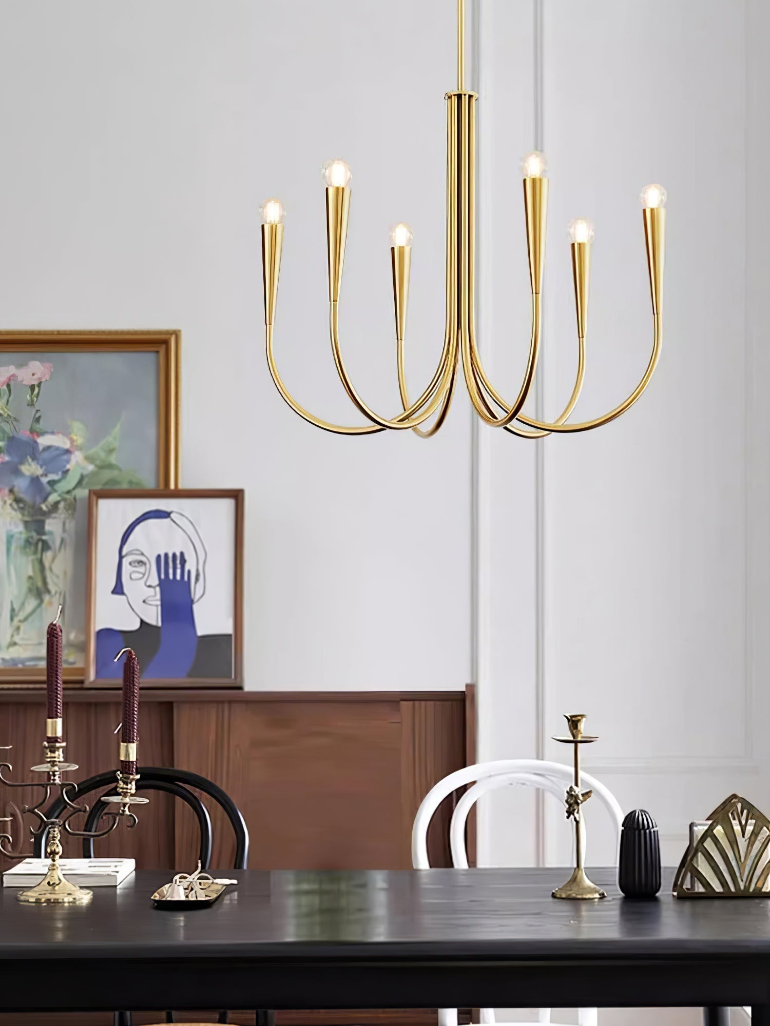 Orioaria Chandelier Swoop Arm Brass Minimalist