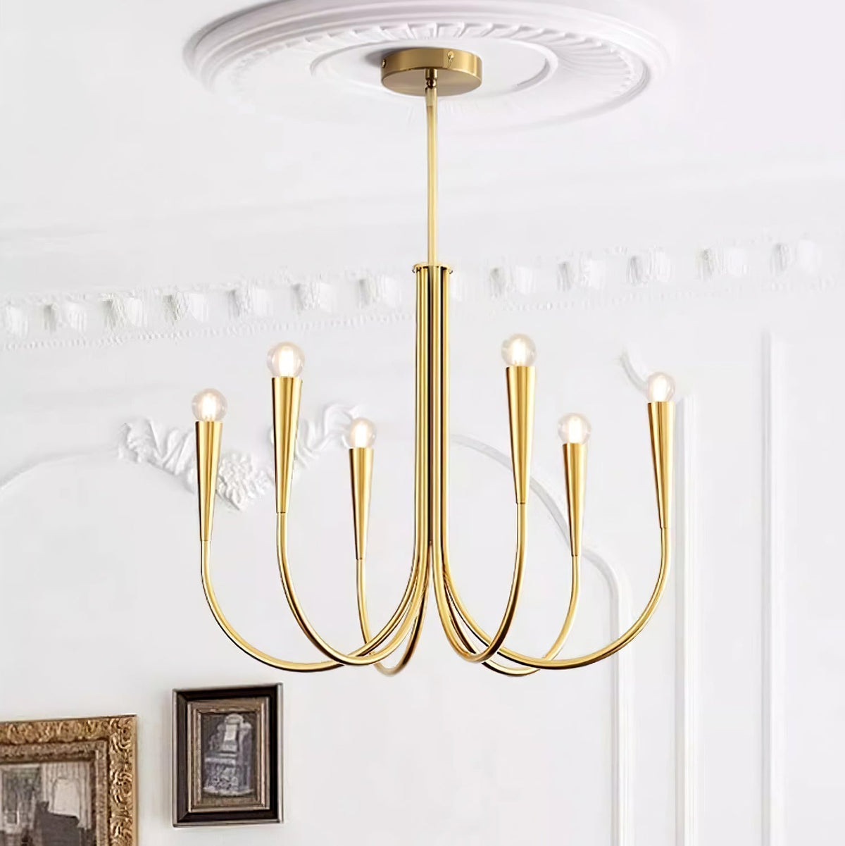 Orioaria Chandelier Swoop Arm Brass Minimalist