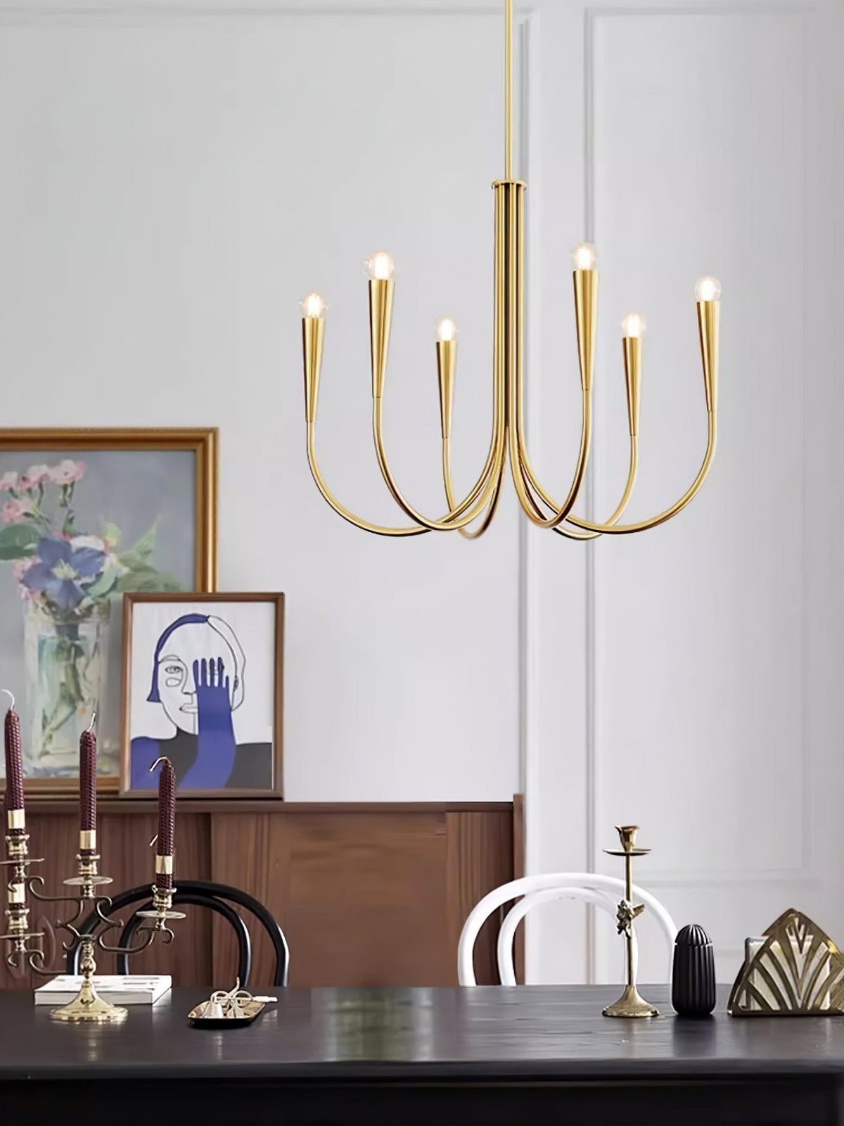 Orioaria Chandelier Swoop Arm Brass Minimalist