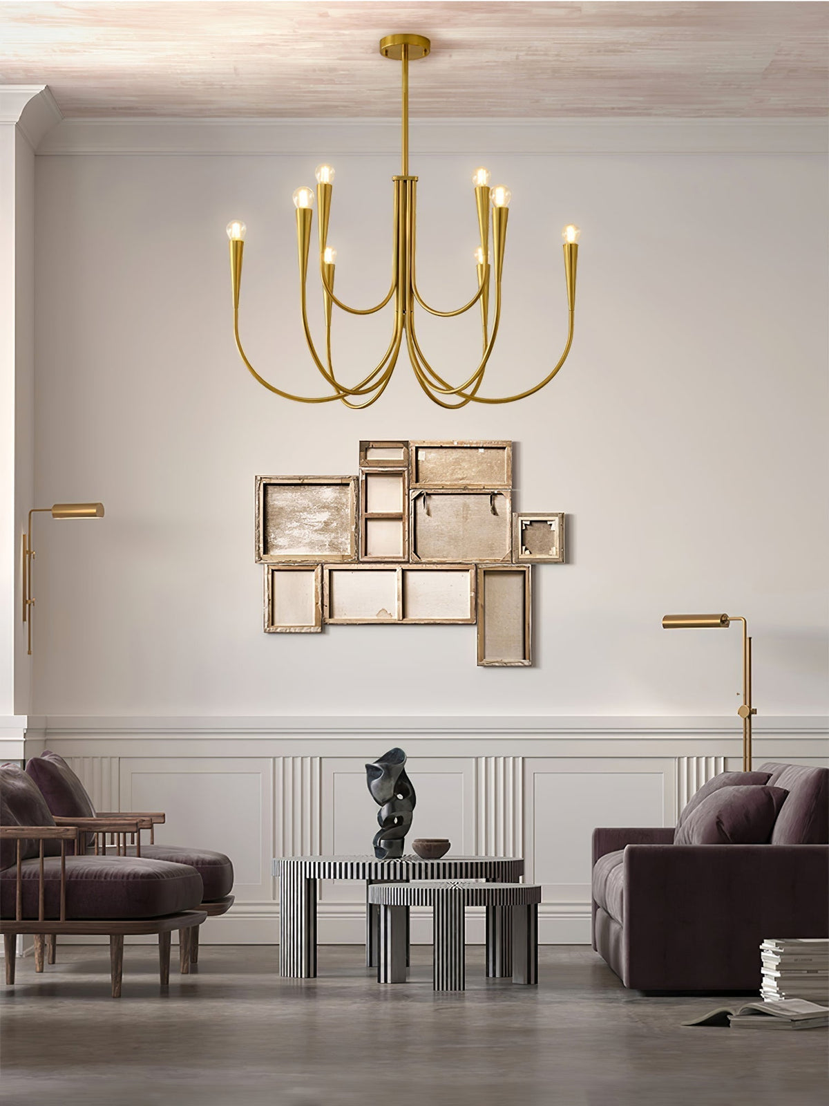 Orioaria Chandelier Swoop Arm Brass Minimalist