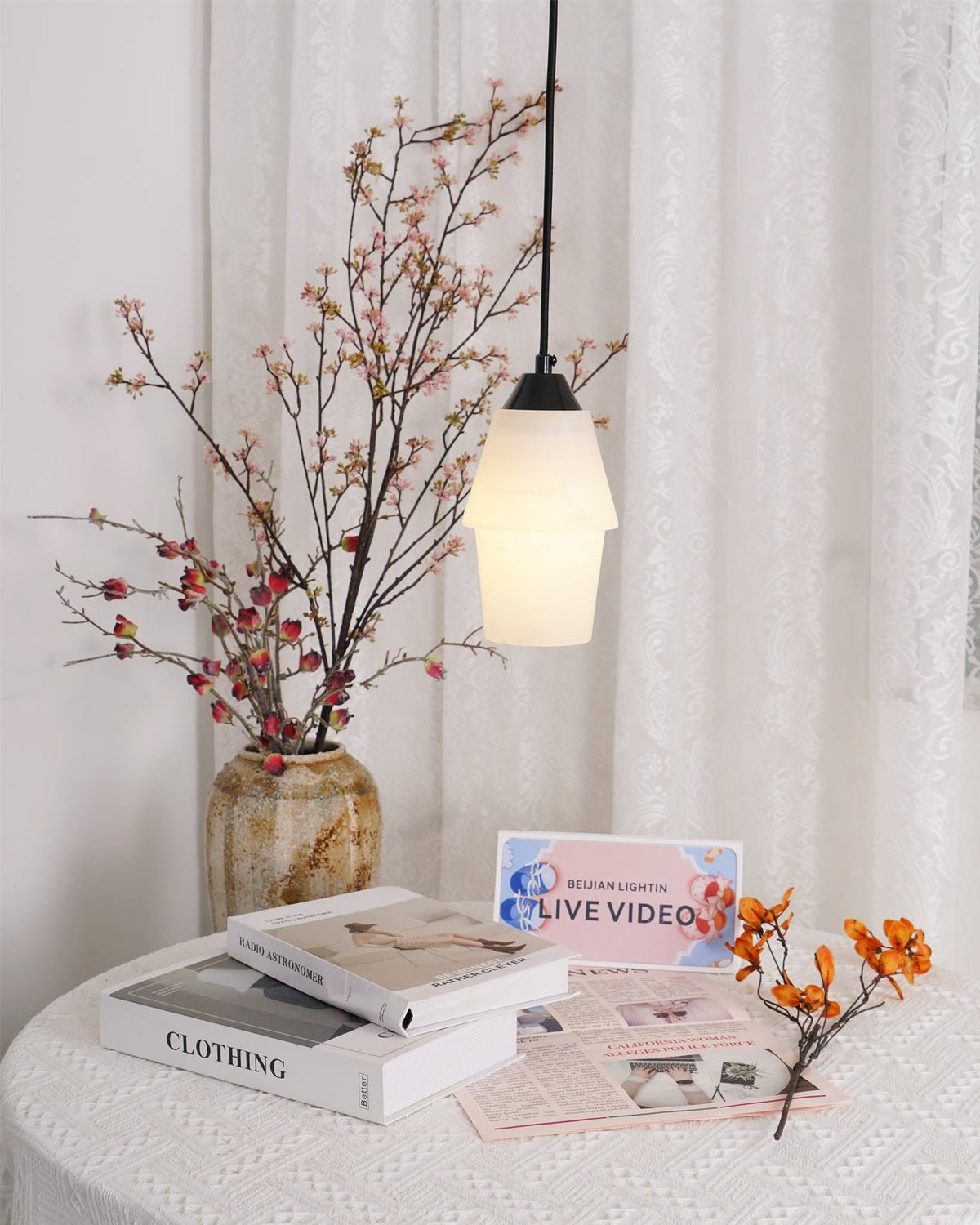 Ostara Brass & Alabaster Pendant Lamp