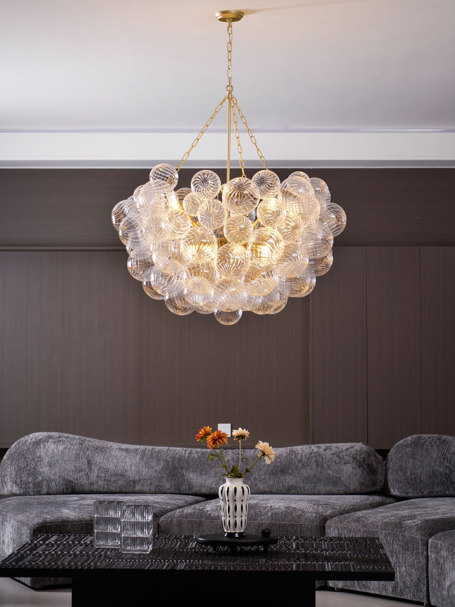 Talia Chandelier Glass Sphere Cascade - Neutral Decor