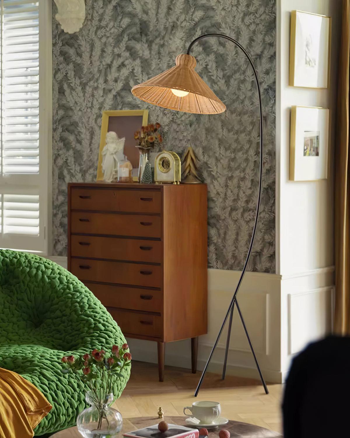 Sombrero Rattan Arc Floor Lamp