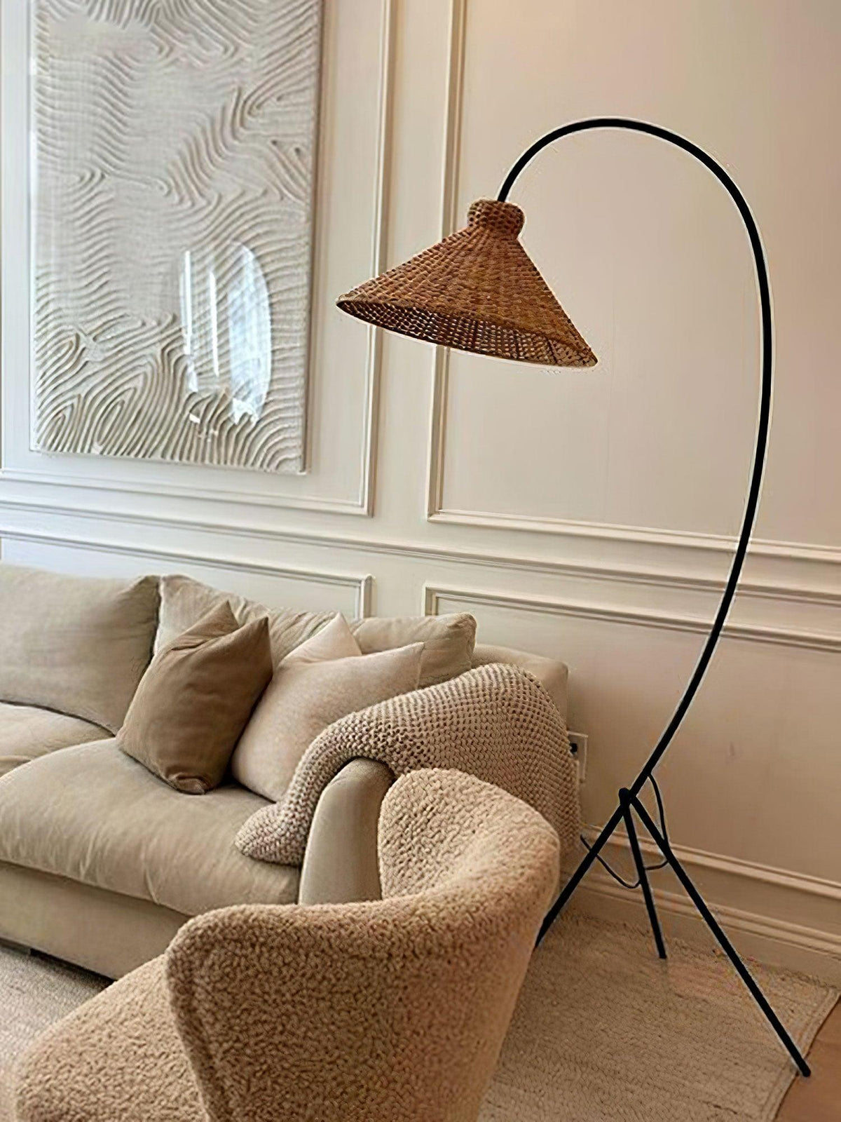 Sombrero Rattan Arc Floor Lamp