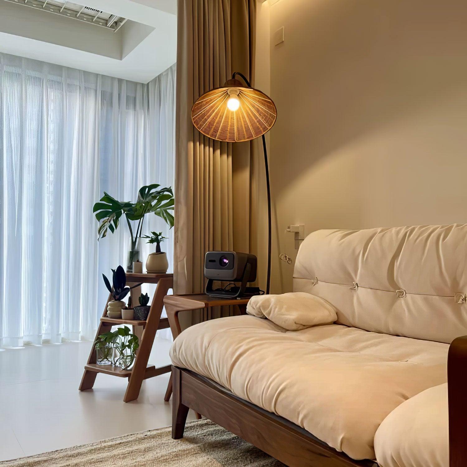 Sombrero Rattan Arc Floor Lamp