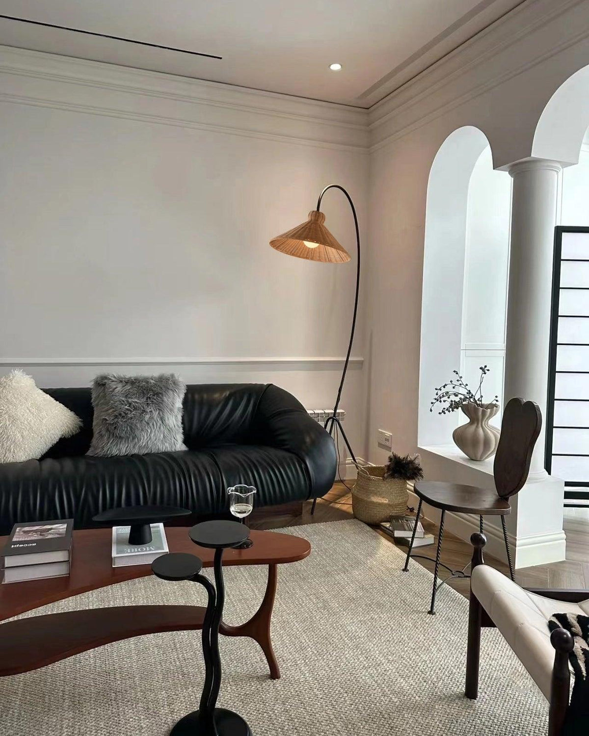Sombrero Rattan Arc Floor Lamp
