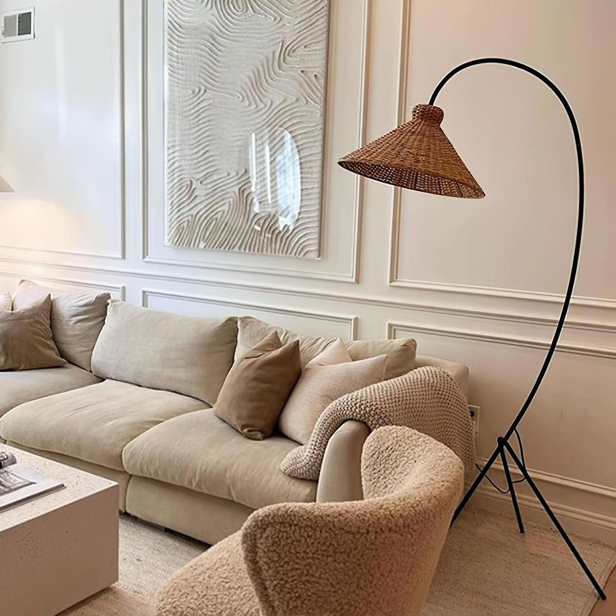 Sombrero Rattan Arc Floor Lamp