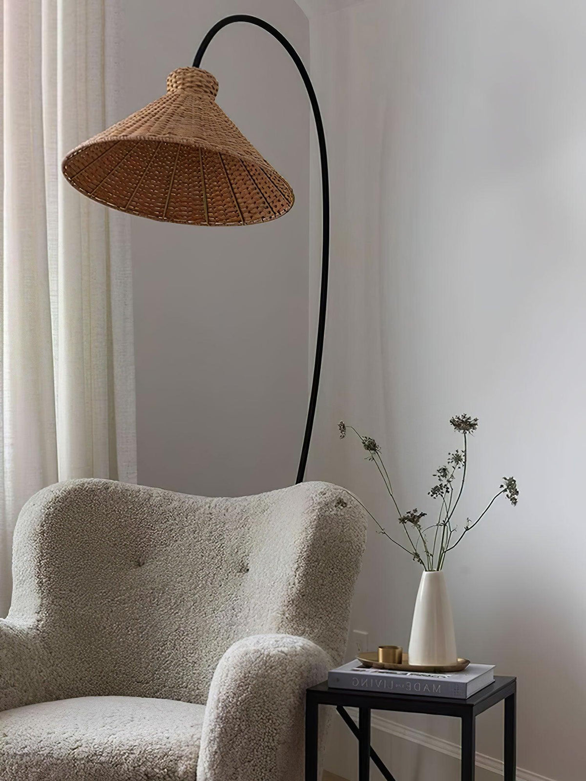 Sombrero Rattan Arc Floor Lamp