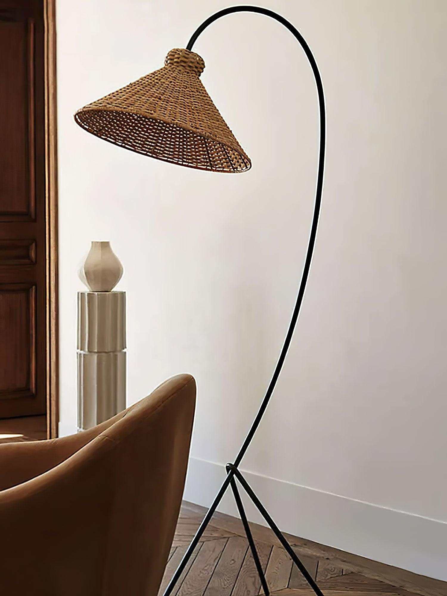 Sombrero Rattan Arc Floor Lamp