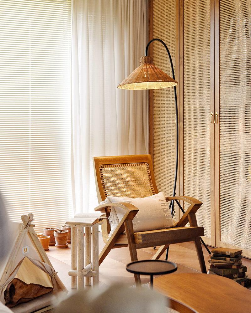 Sombrero Rattan Arc Floor Lamp