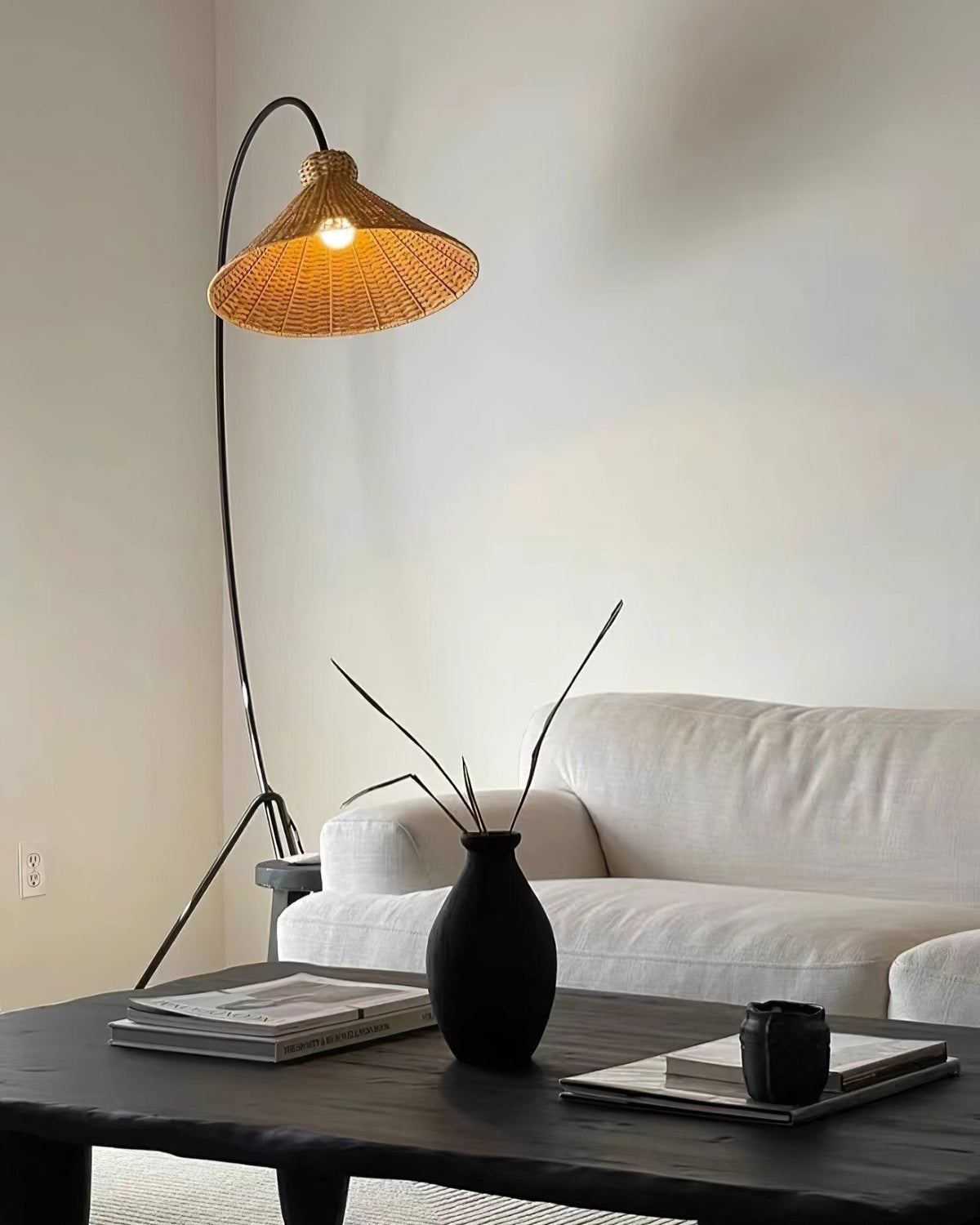 Sombrero Rattan Arc Floor Lamp