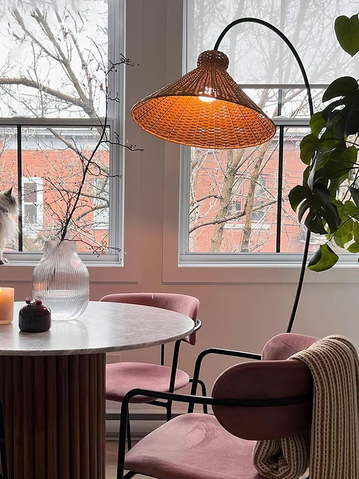 Sombrero Rattan Arc Floor Lamp