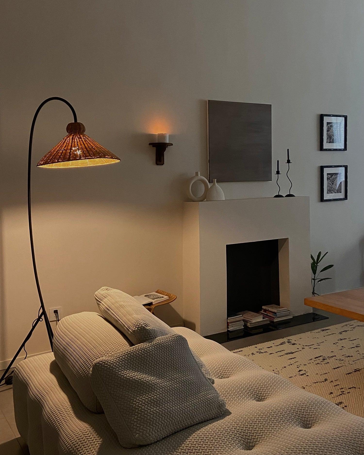Sombrero Rattan Arc Floor Lamp