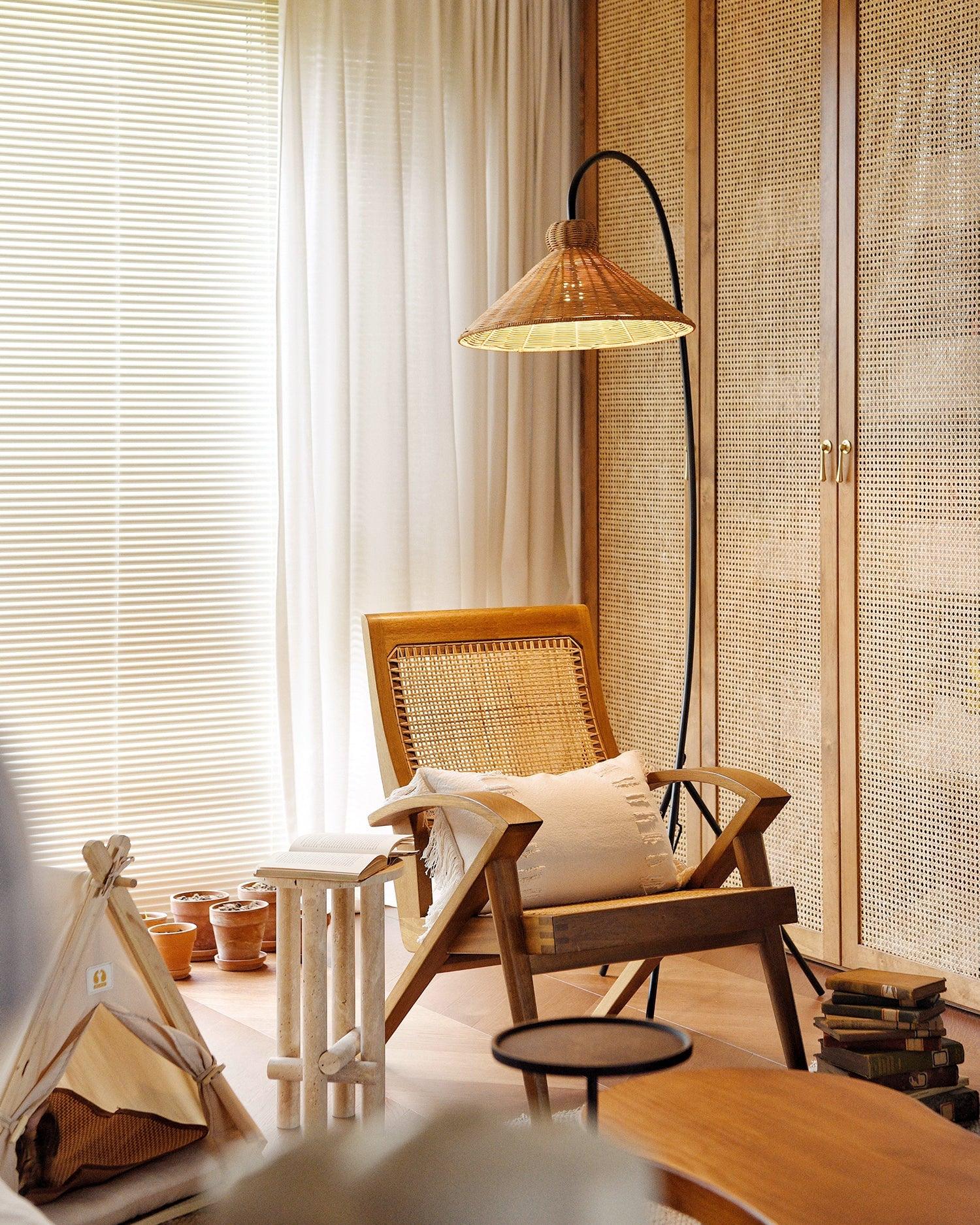Sombrero Rattan Arc Floor Lamp