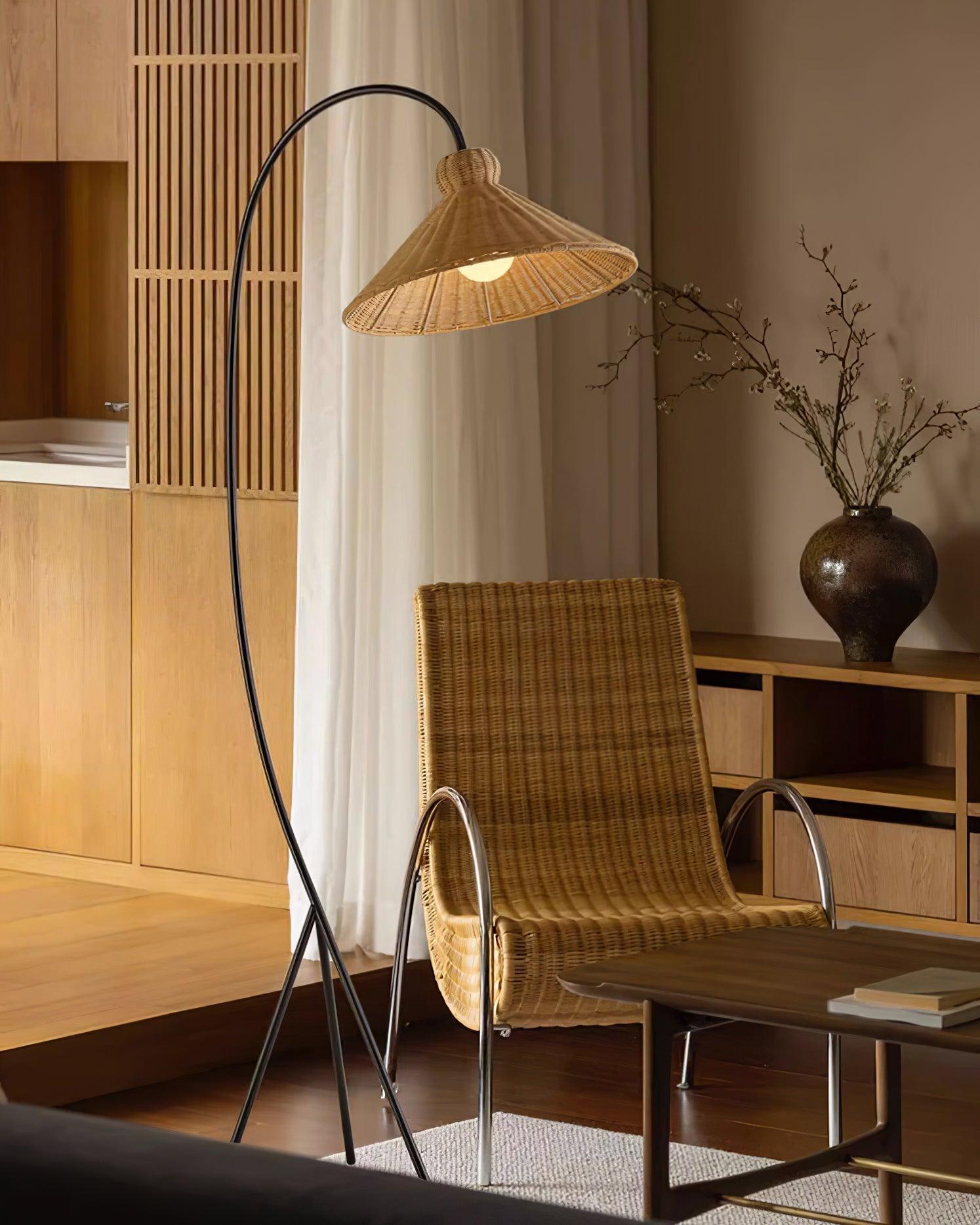 Sombrero Rattan Arc Floor Lamp