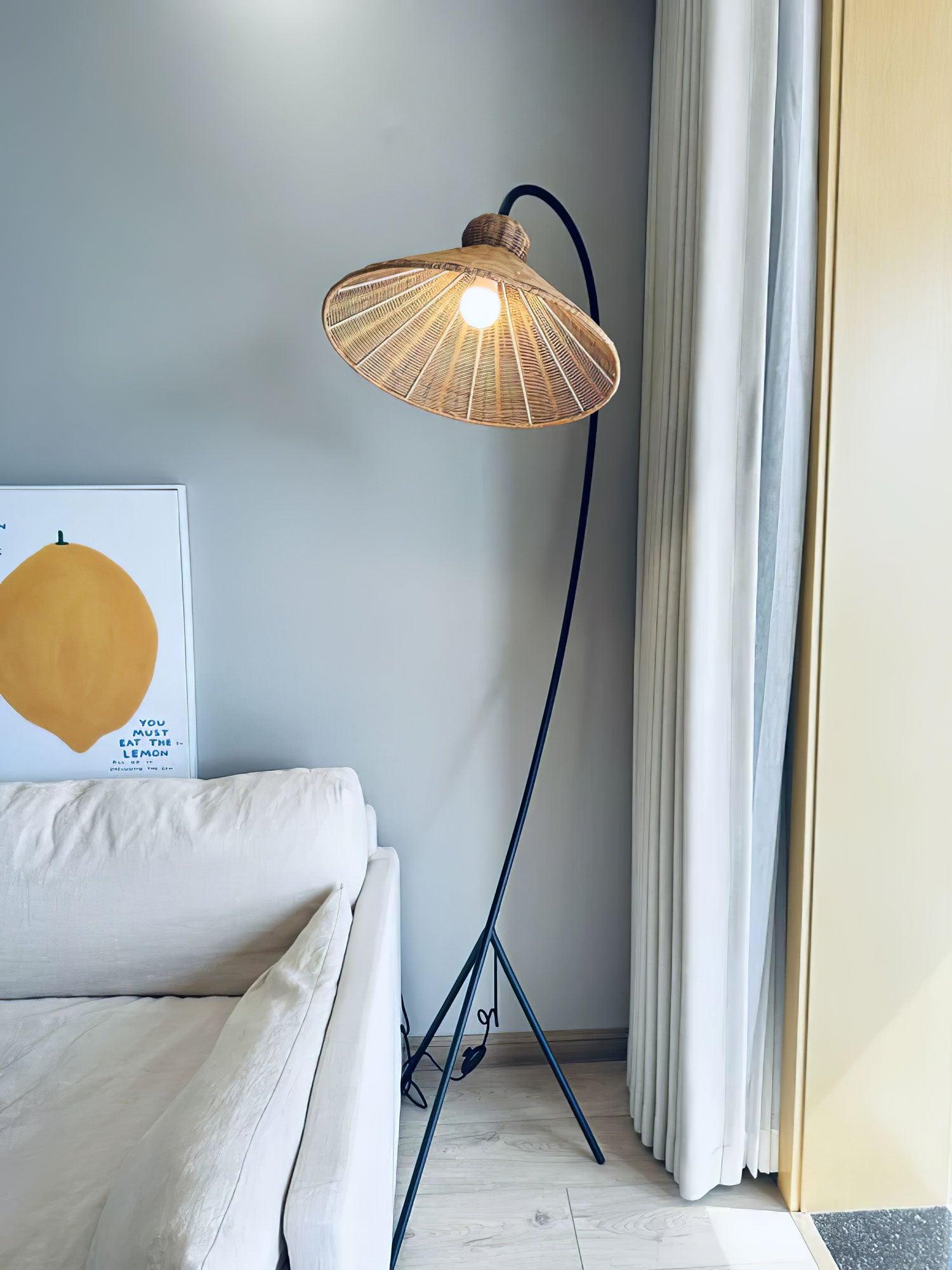 Sombrero Rattan Arc Floor Lamp