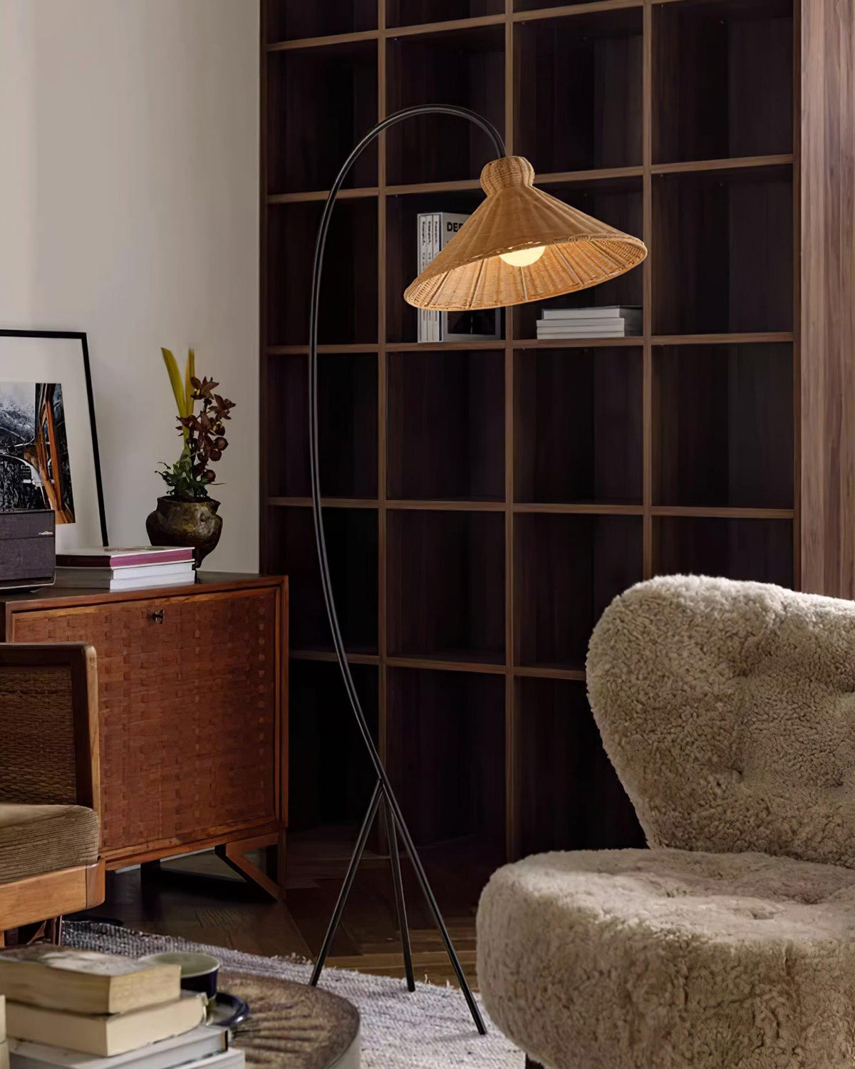 Sombrero Rattan Arc Floor Lamp