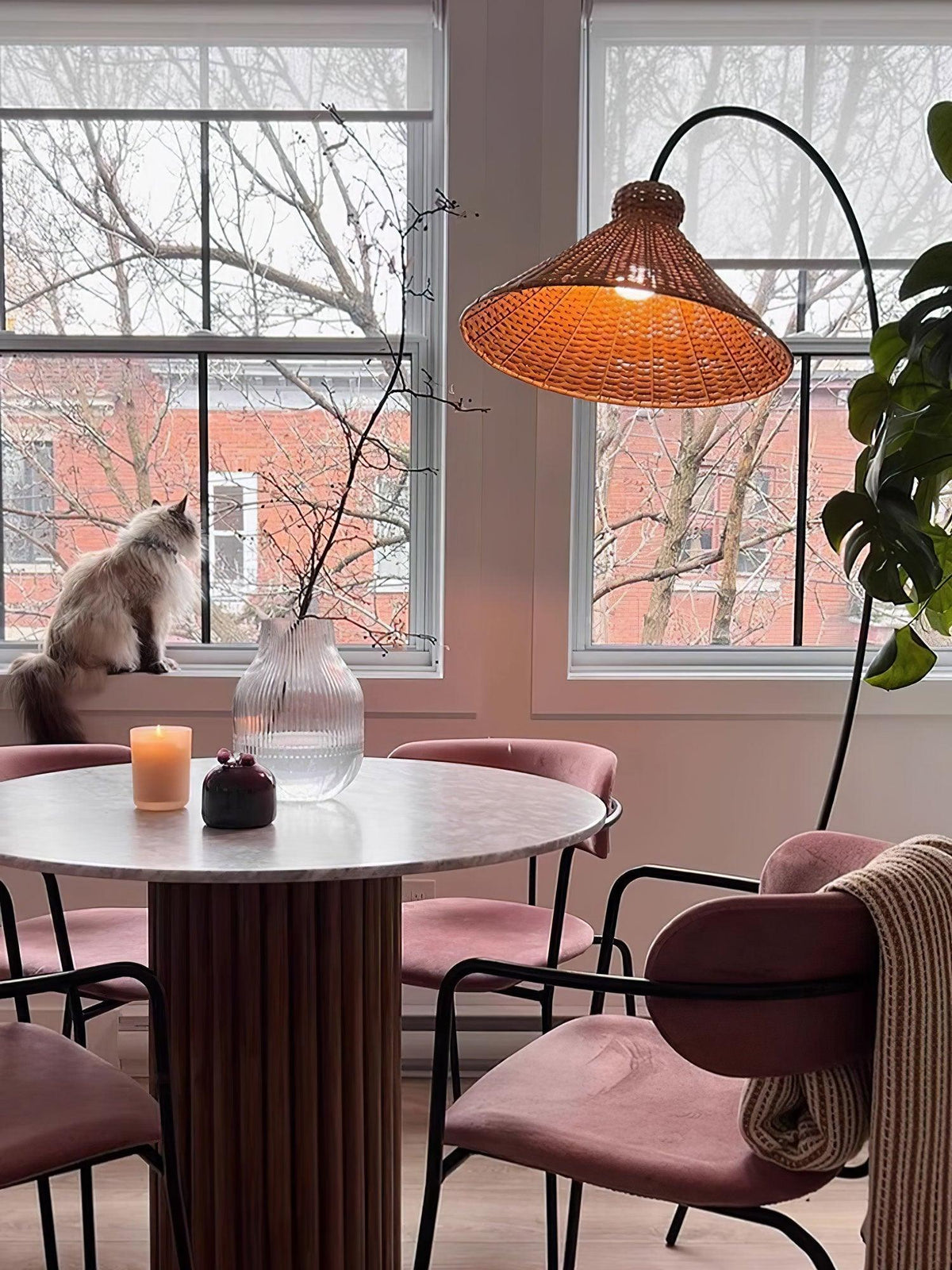 Sombrero Rattan Arc Floor Lamp