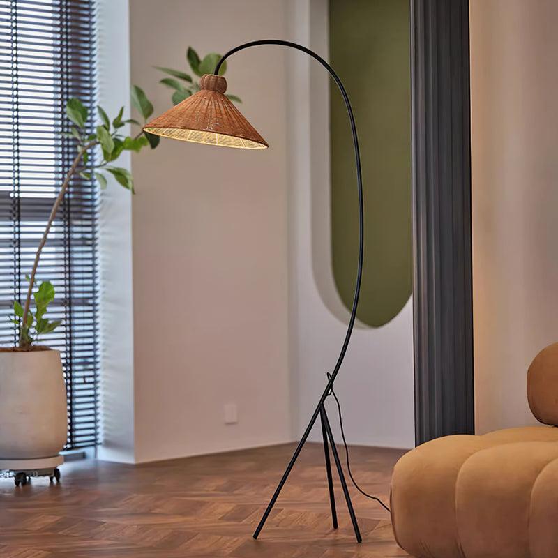 Sombrero Rattan Arc Floor Lamp