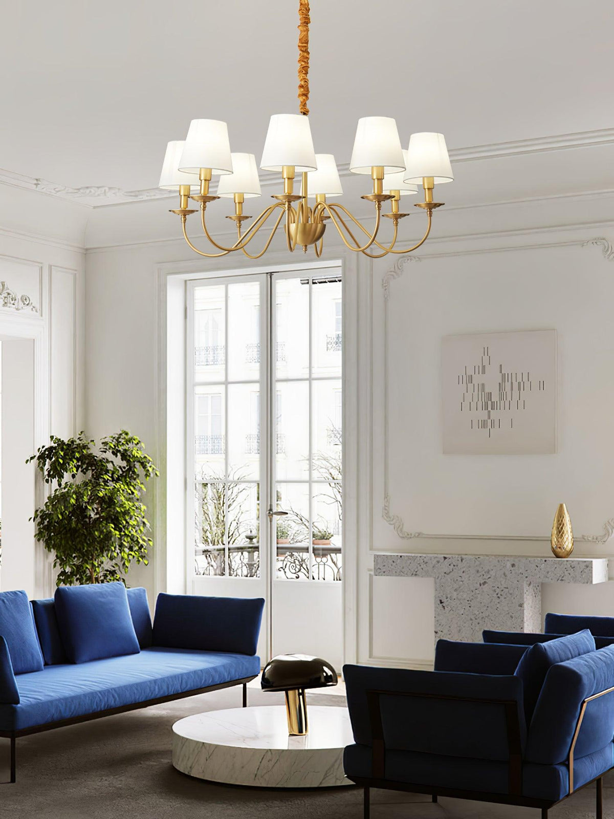 Auruora Chandelier Brass Fabric Shade Classic