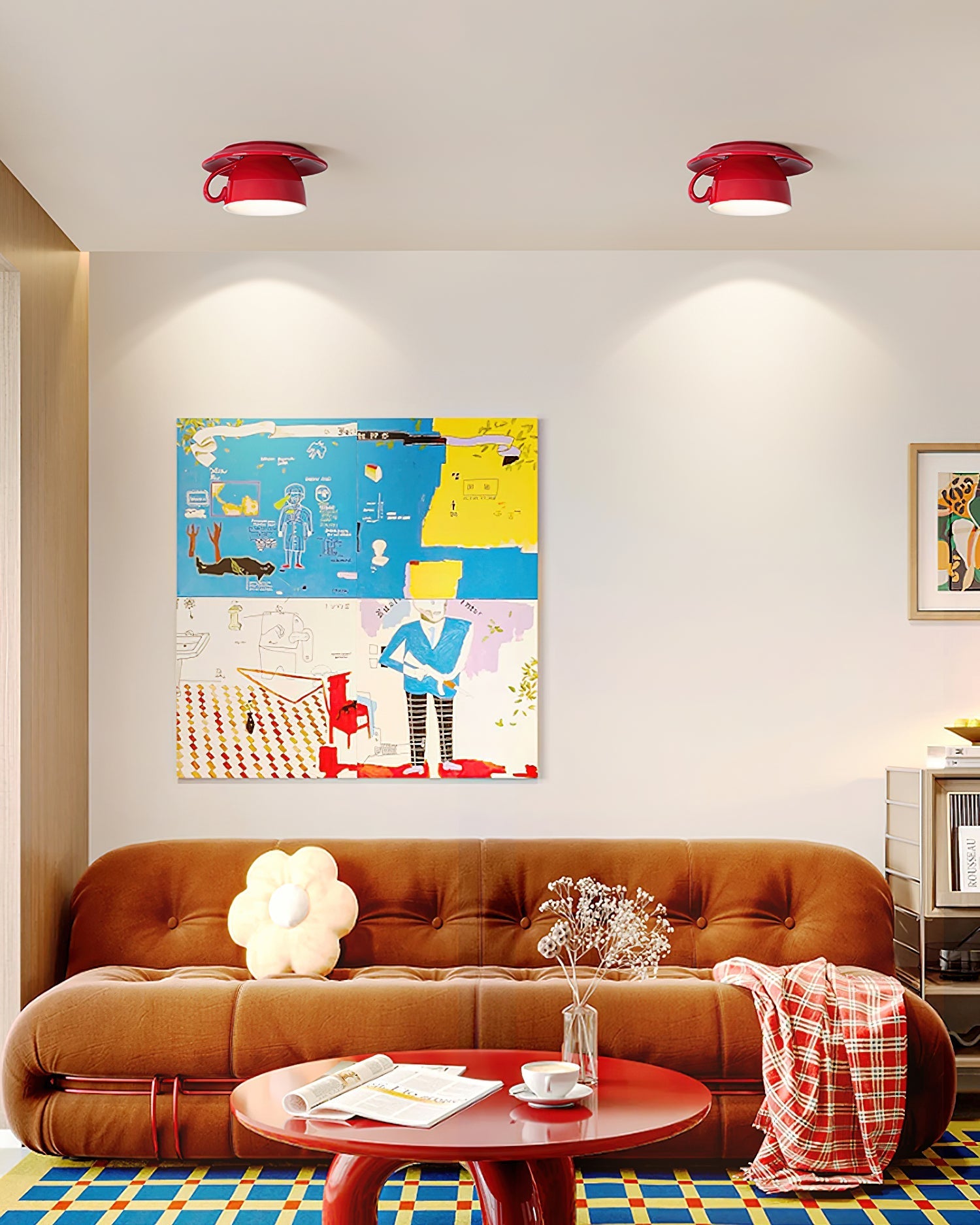 Teacup Ceiling Lamp Red Ceramics - Neutral Decor