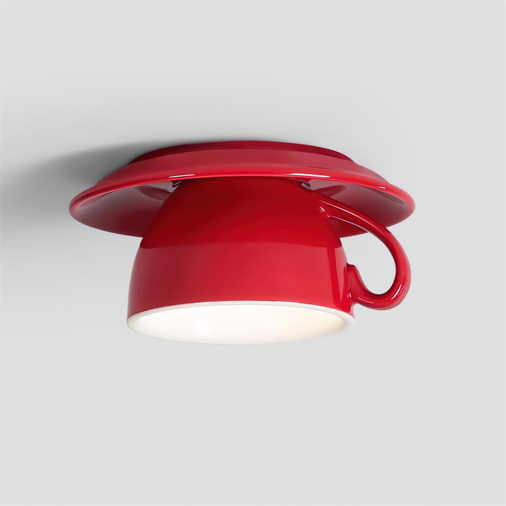 Teacup Ceiling Lamp Red Ceramics - Neutral Decor