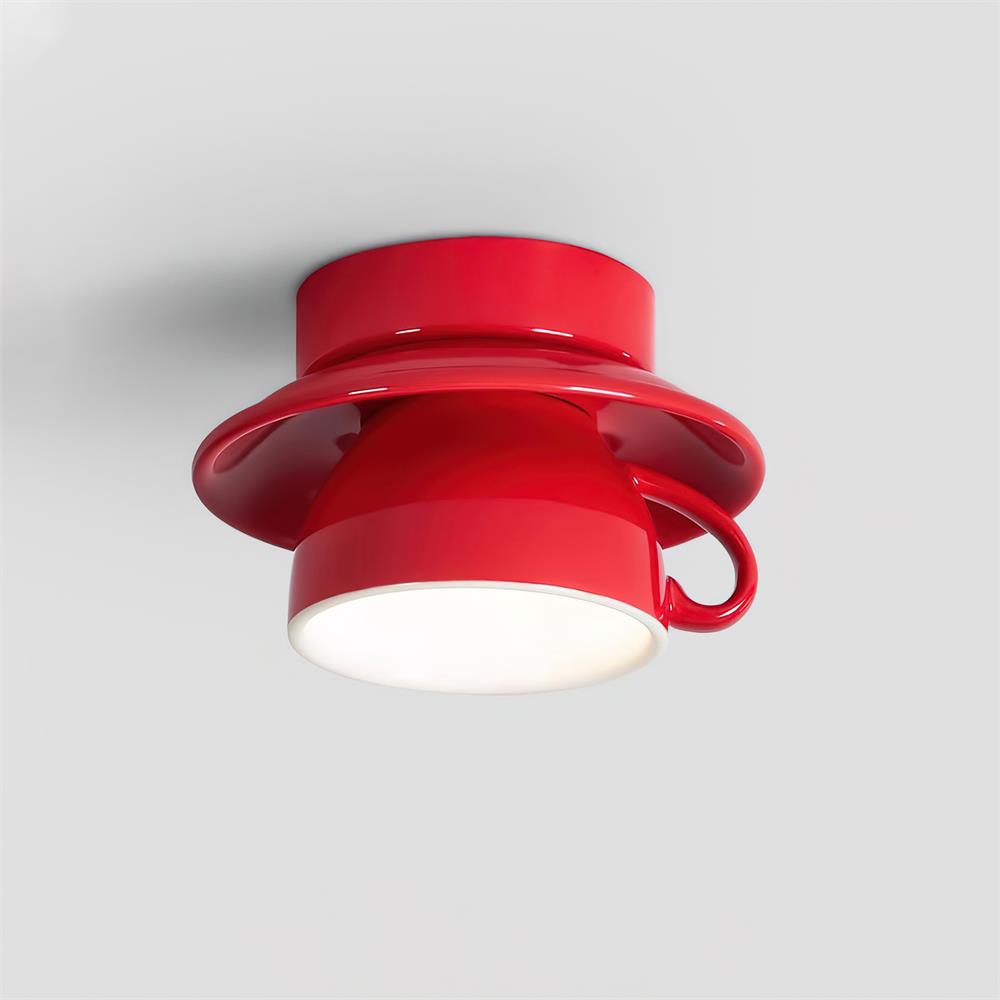 Teacup Ceiling Lamp Red Ceramics - Neutral Decor