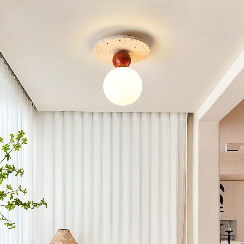 Vera Spherical Yellow Travertine Ceiling Lamp