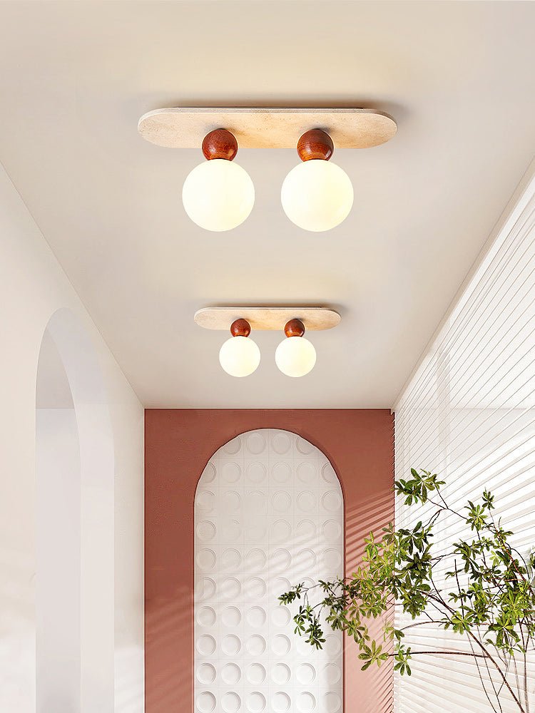 Vera Spherical Yellow Travertine Ceiling Lamp