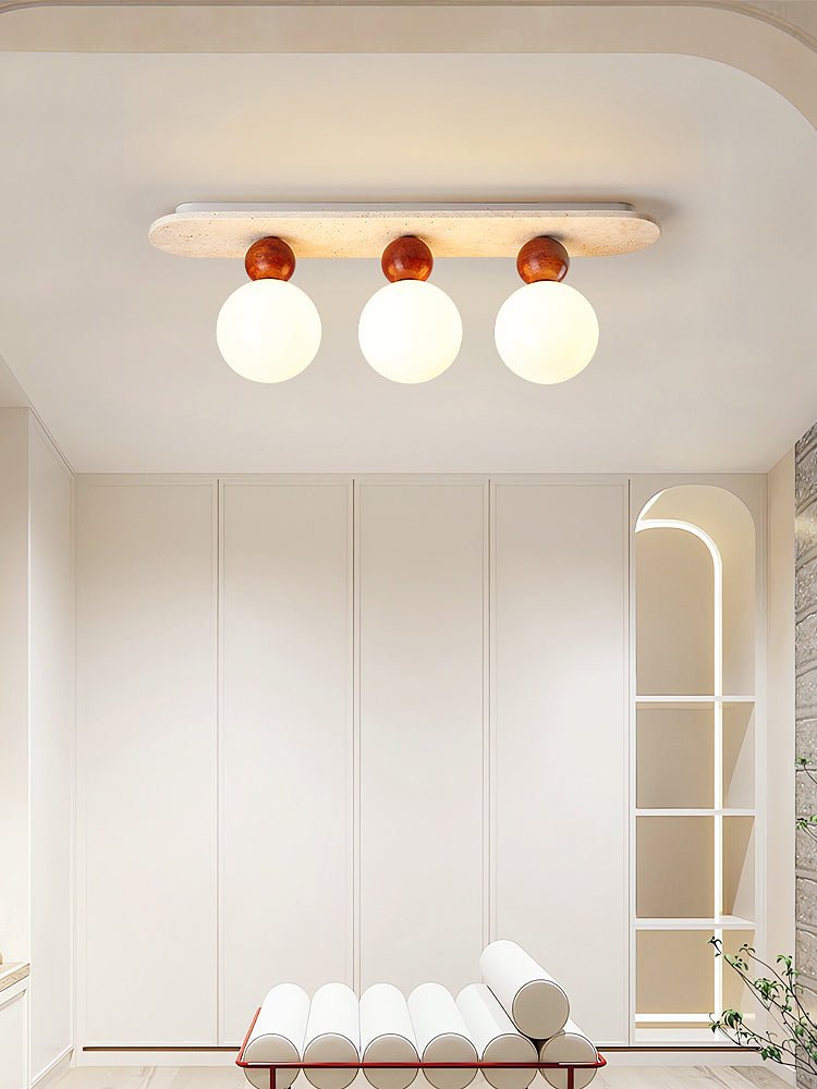 Vera Spherical Yellow Travertine Ceiling Lamp