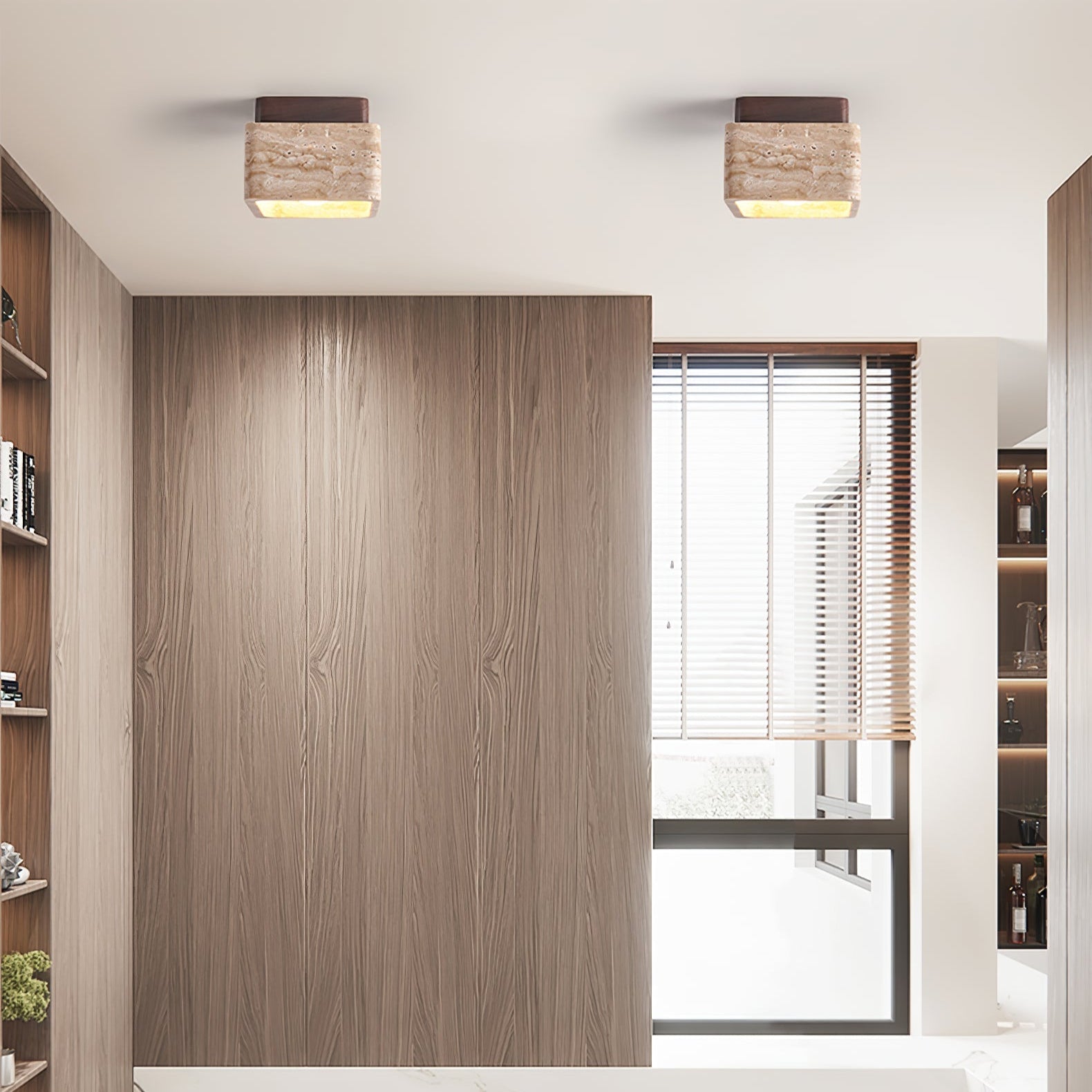 Alaearis Textured Travertine Ceiling Light - Neutral Decor