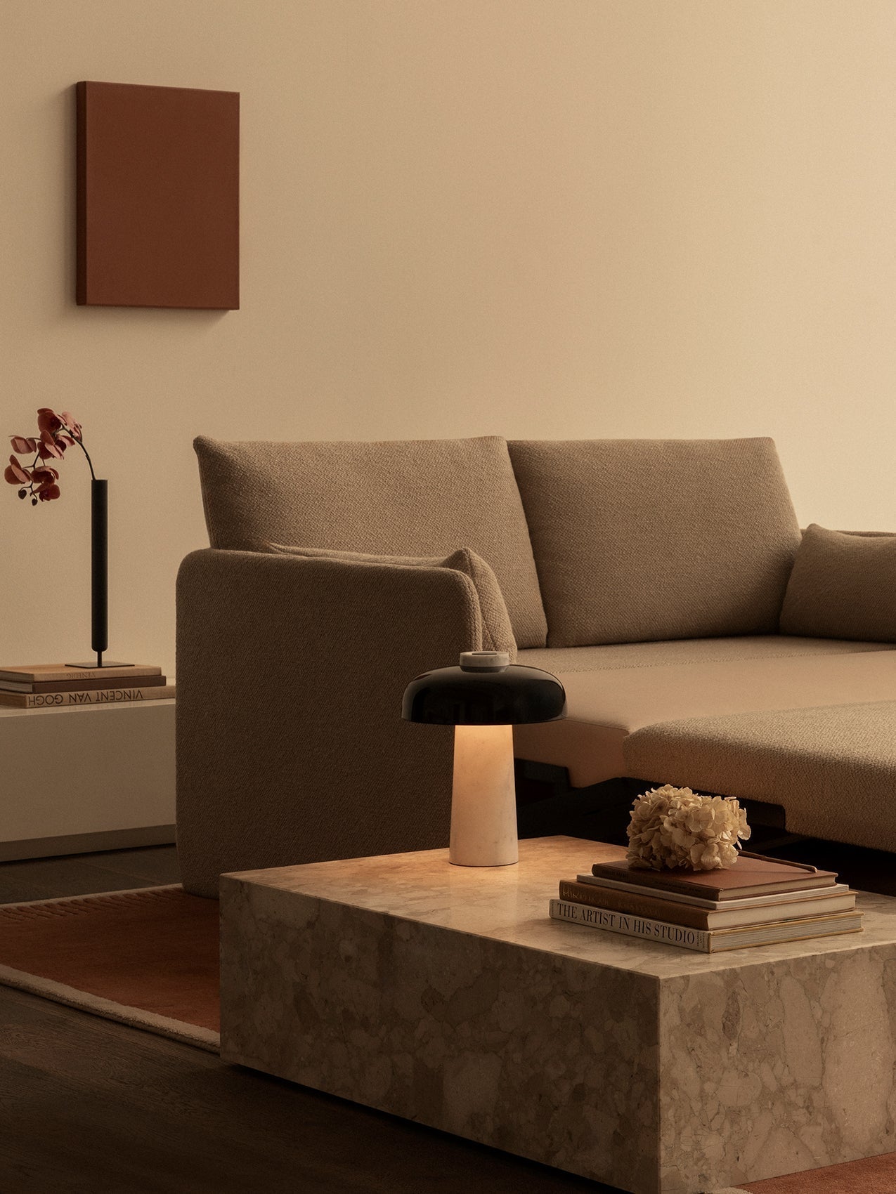 Tavivira Mushroom Form Travertine Table Lamp