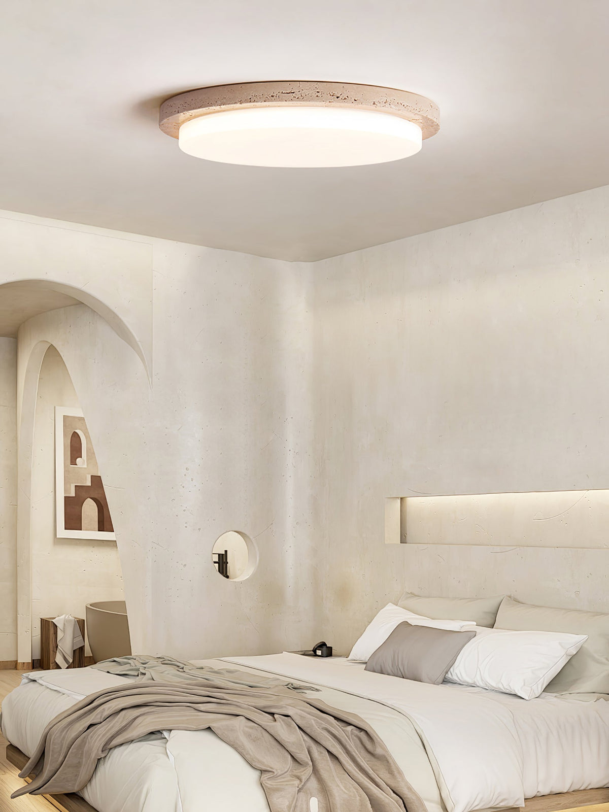 Tavisella Smooth-Rim Travertine Ceiling Light
