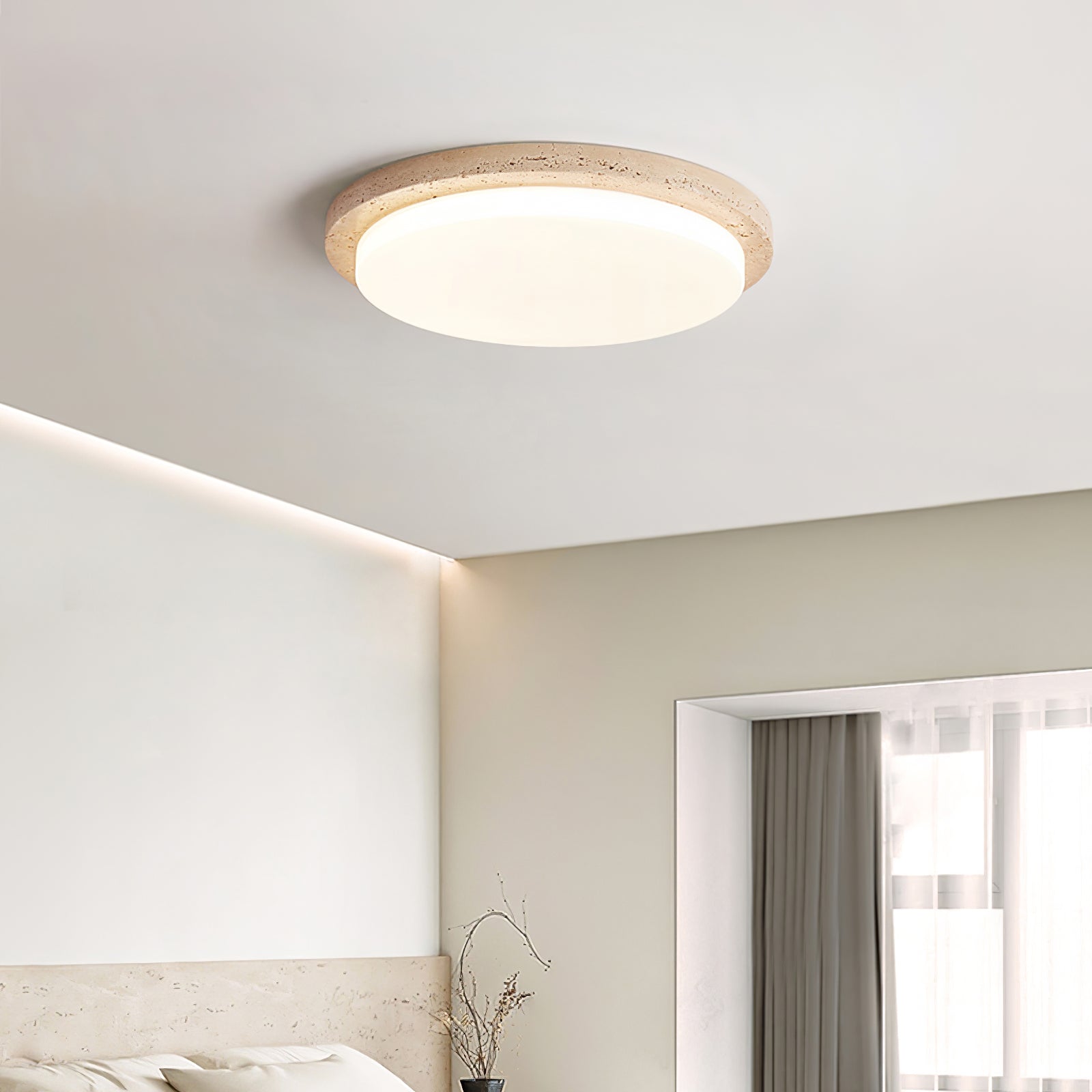 Tavisella Smooth-Rim Travertine Ceiling Light