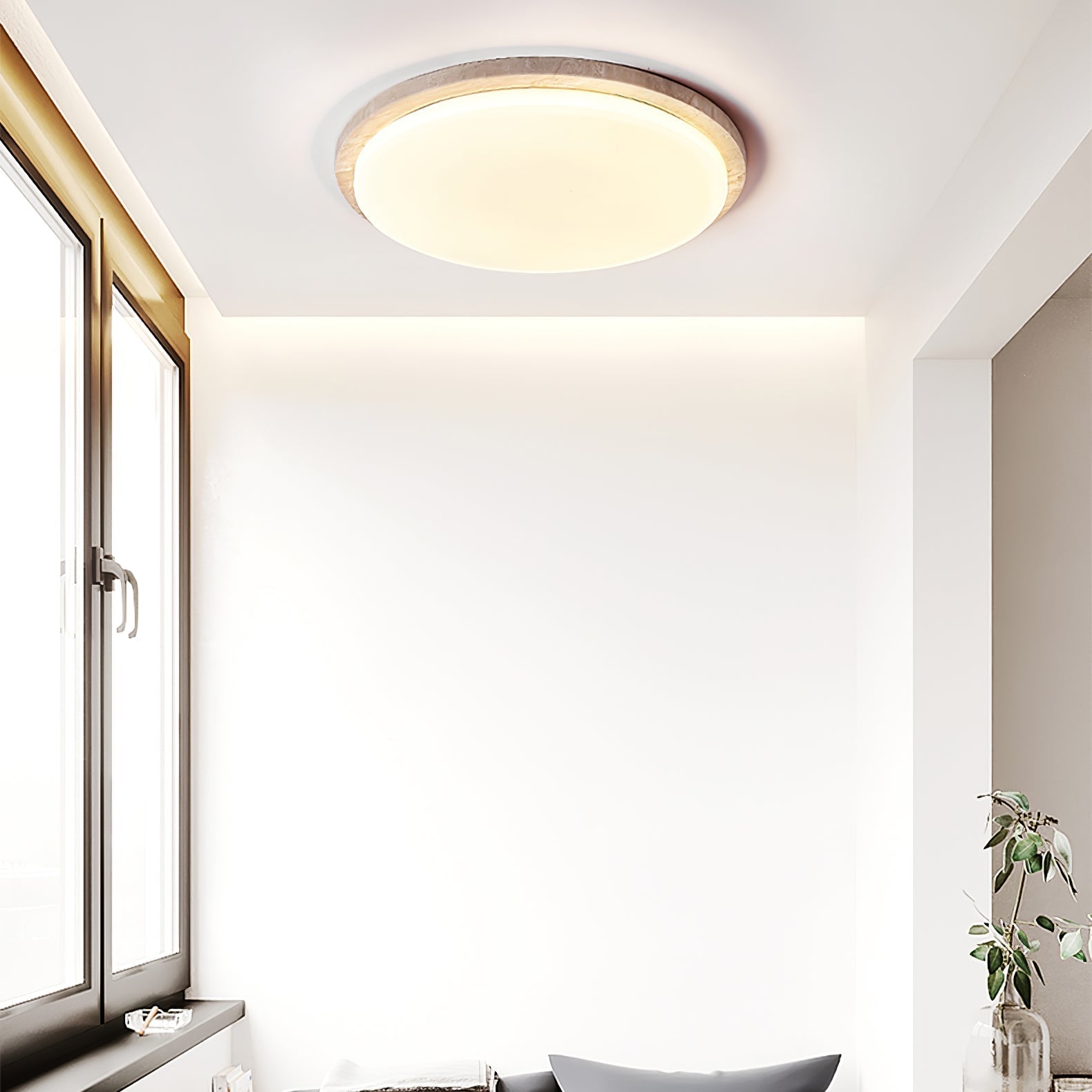 Tavisella Smooth-Rim Travertine Ceiling Light