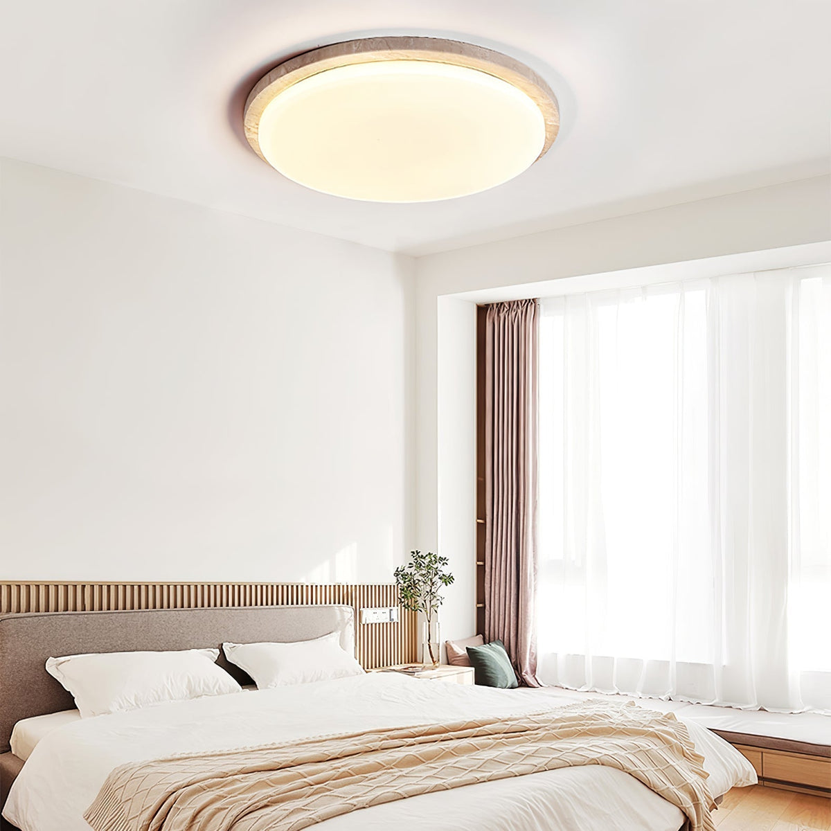 Tavisella Smooth-Rim Travertine Ceiling Light