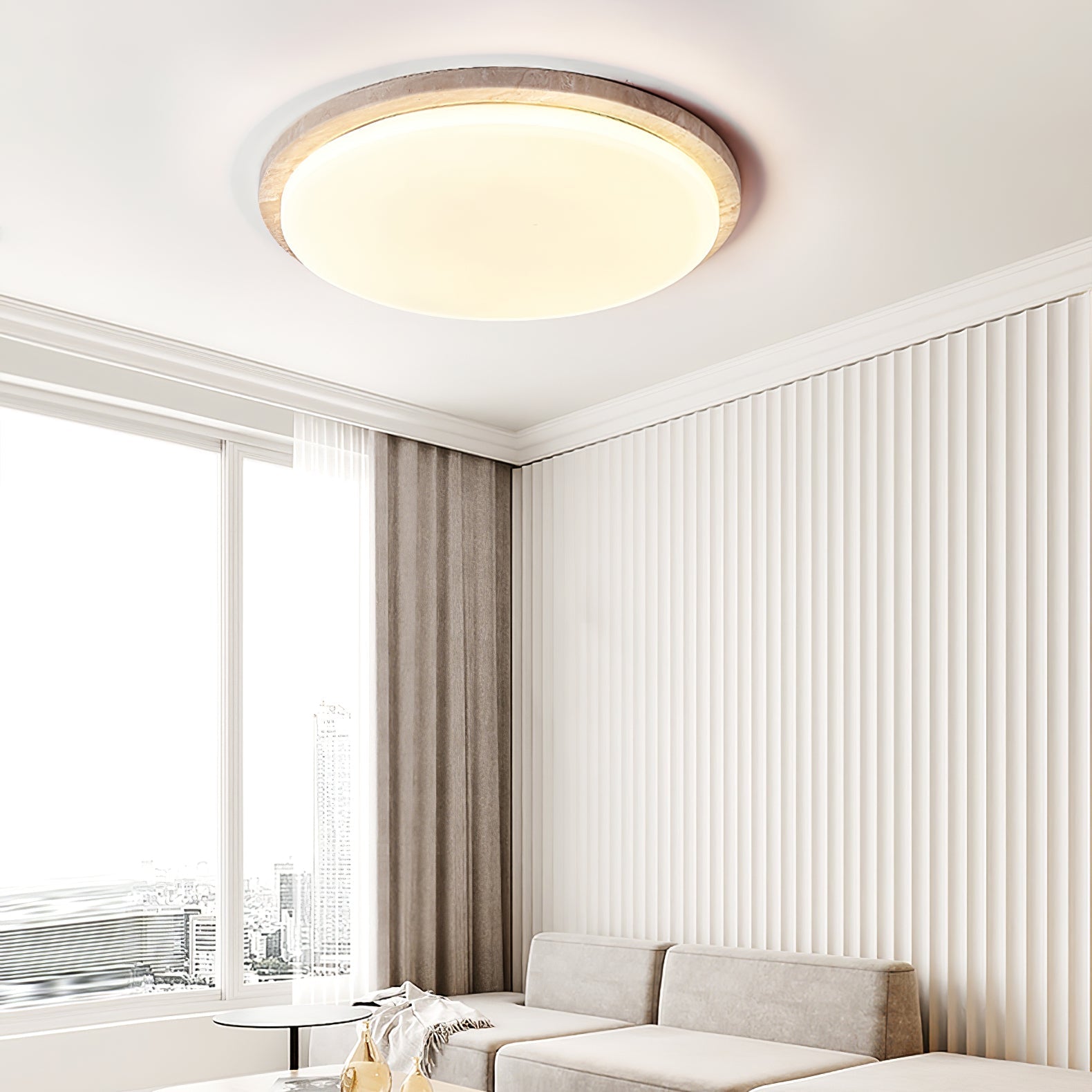 Tavisella Smooth-Rim Travertine Ceiling Light