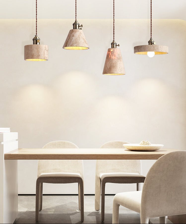 Ralv Minimalist Yellow Travertine Pendant Light Set