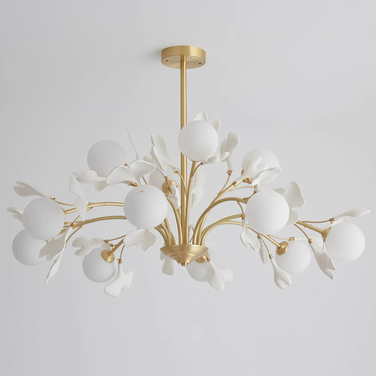 Dorvel Chandelier Ginkgo Leaf Brass Ceramic Glass
