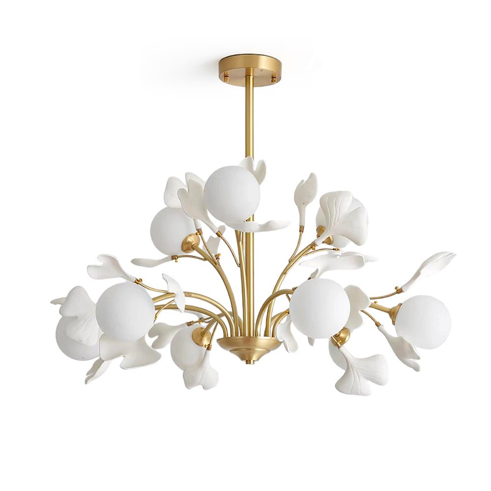 Dorvel Chandelier Ginkgo Leaf Brass Ceramic Glass