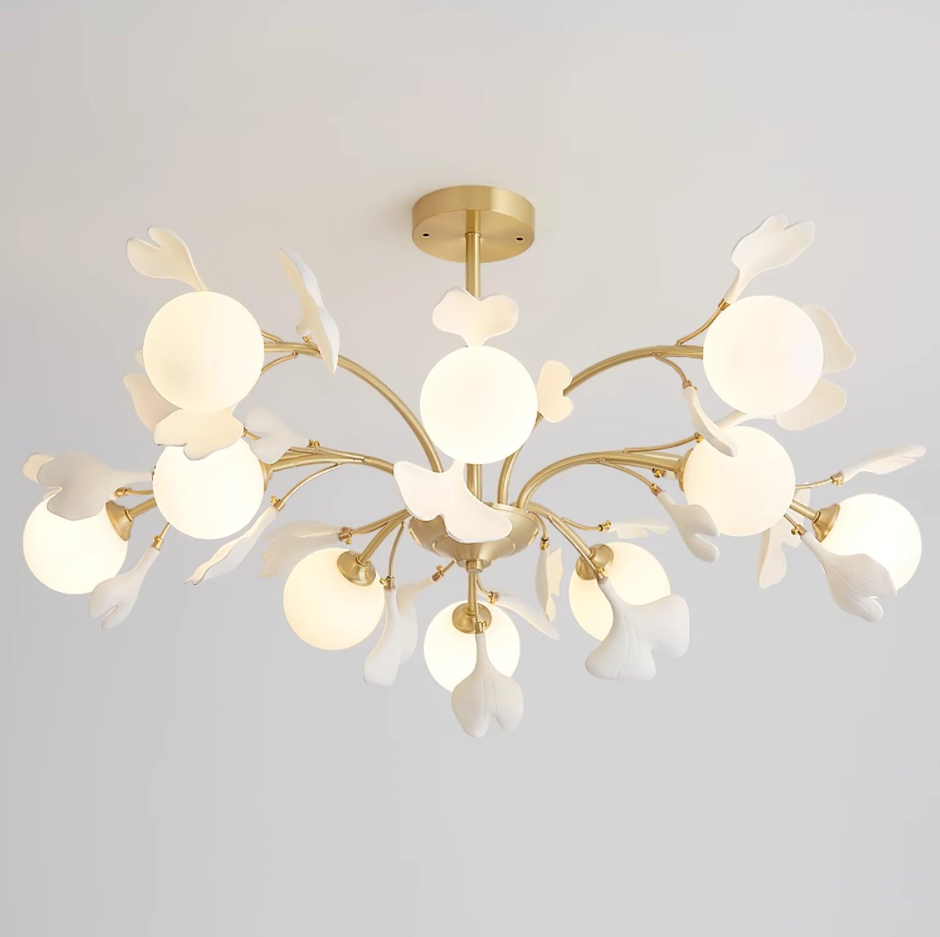 Dorvel Chandelier Ginkgo Leaf Brass Ceramic Glass